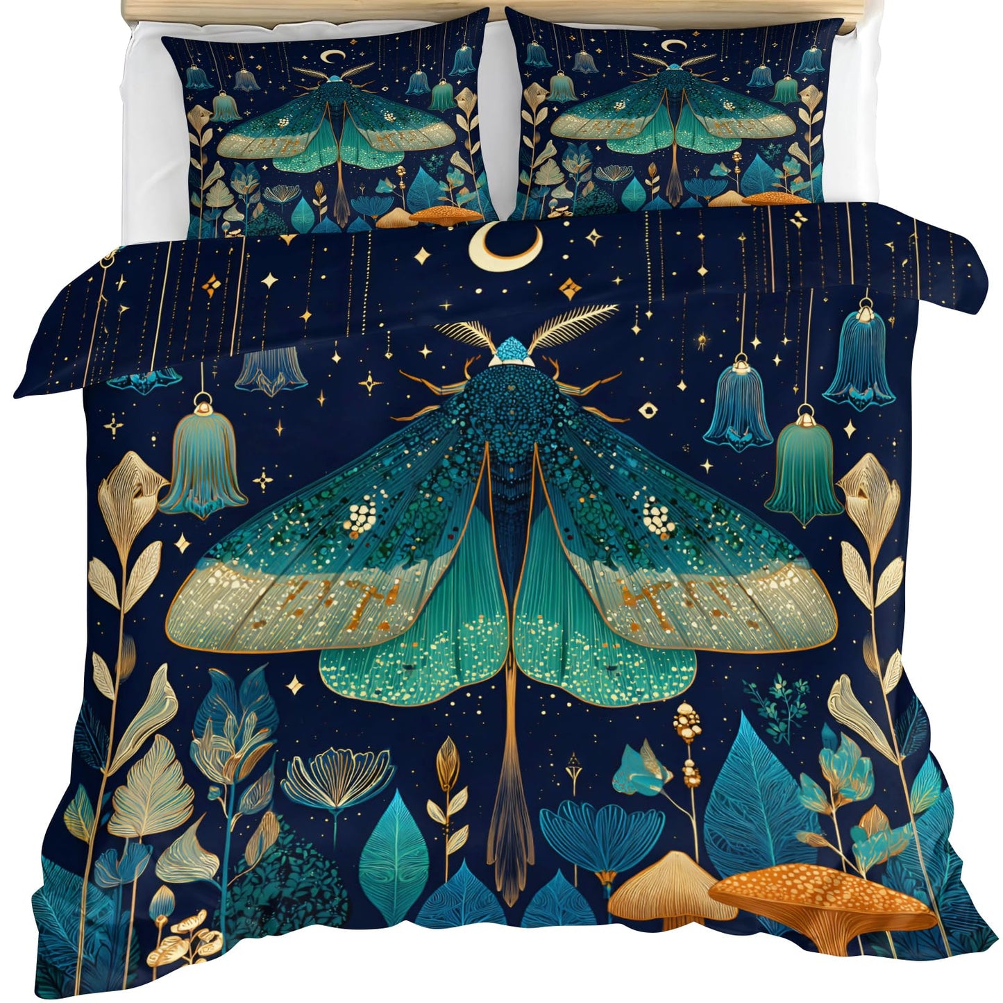 ZAMODE Moth Duvet Cover Oversized King Size, Boho Moth Comforter Cover 120" x 98", Jungle Plant Flower Bedding Set with 2 Pillowcases
