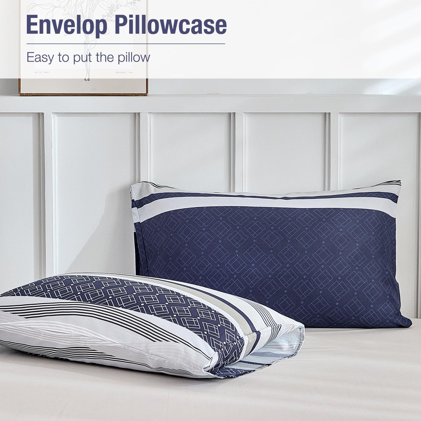 Lekesky Boho Duvet Cover Queen, 3 Pieces Blue Striped Duvet Cover Set Soft Bohemian Bedding Aztec Comforter Cover Set Queen Size with Hidden Zipper & Corner Ties (1 Duvet Cover 90x90 inches)