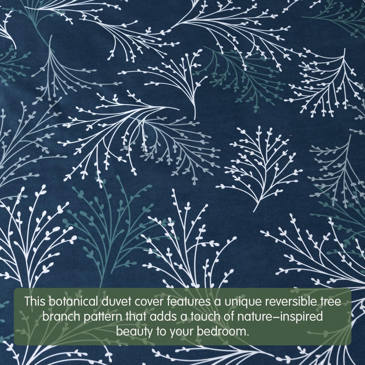 Lekesky Reversible Duvet Cover King Size, Navy Blue White Branch Comforter Cover King 3pcs Microfiber Botanical Bedding Set with Zipper Closure Corner Ties