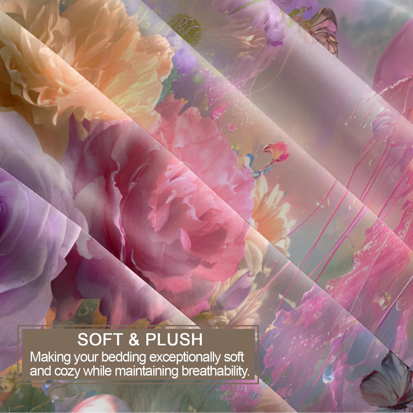 ZAOMIR Girls Floral Jellyfish Duvet Cover Set King for Women, Ocean Jellyfish Flower Garden Butterfly Bedding Set 3Pcs, Fantasy Style Pastel Pink Purple Comforter Cover with 2 Pillowcases