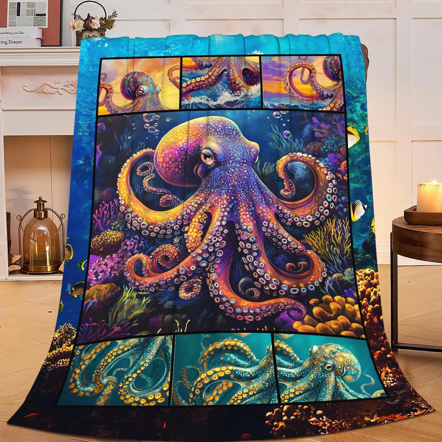 Octopus Throw Blanket Ultra Soft Flannel Blanket Gifts for Women Girls Men Boys Lightweight Cozy Blankets Gift for Women and Men Couch Sofa Bed 50" x 40"