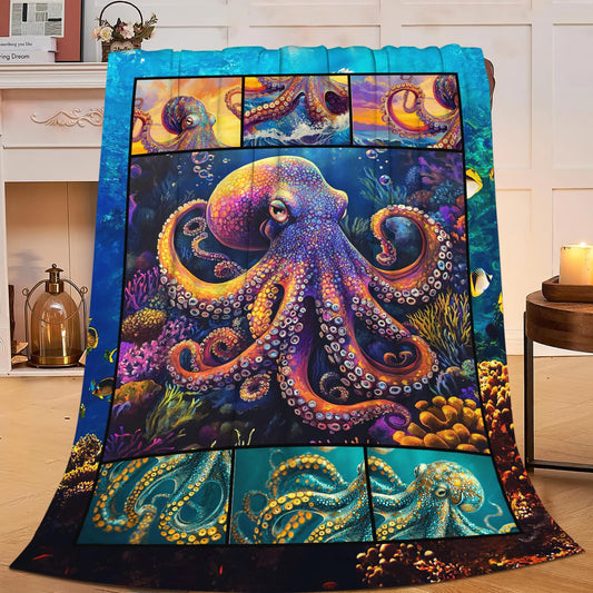 Octopus Throw Blanket Ultra Soft Flannel Blanket Gifts for Women Girls Men Boys Lightweight Cozy Blankets Gift for Women and Men Couch Sofa Bed 50" x 40"