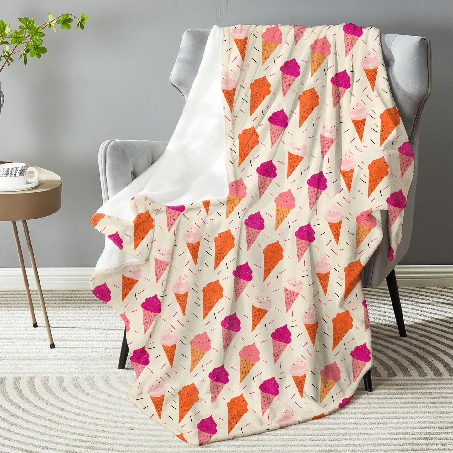 dhakalrlde Cute Ice Cream Throw Blanket - Fuzzy, Ultra-Soft, Comfy, Warm, Lightweight Flannel Plush Blanket for Couch, Bed, Office, Travel, Home Decor Ideal Gift for All 50''×60''