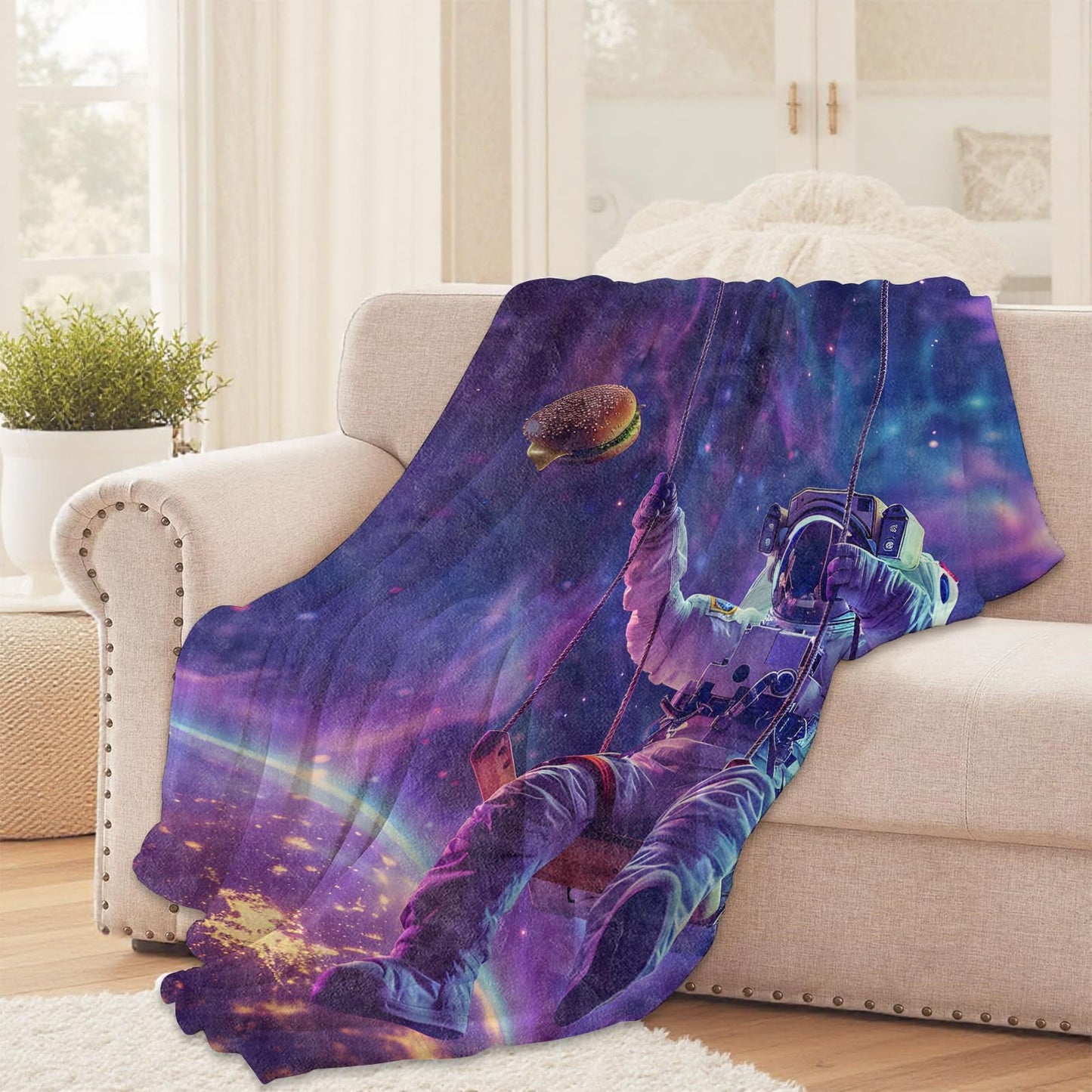 Astronaut Throw Blanket for Girls Boys Kids Adults, 50x60 in, Cozy Flannel Blanket for Bedroom, Camping, Couch, Room Decor, Fuzzy Warm Soft Gifts