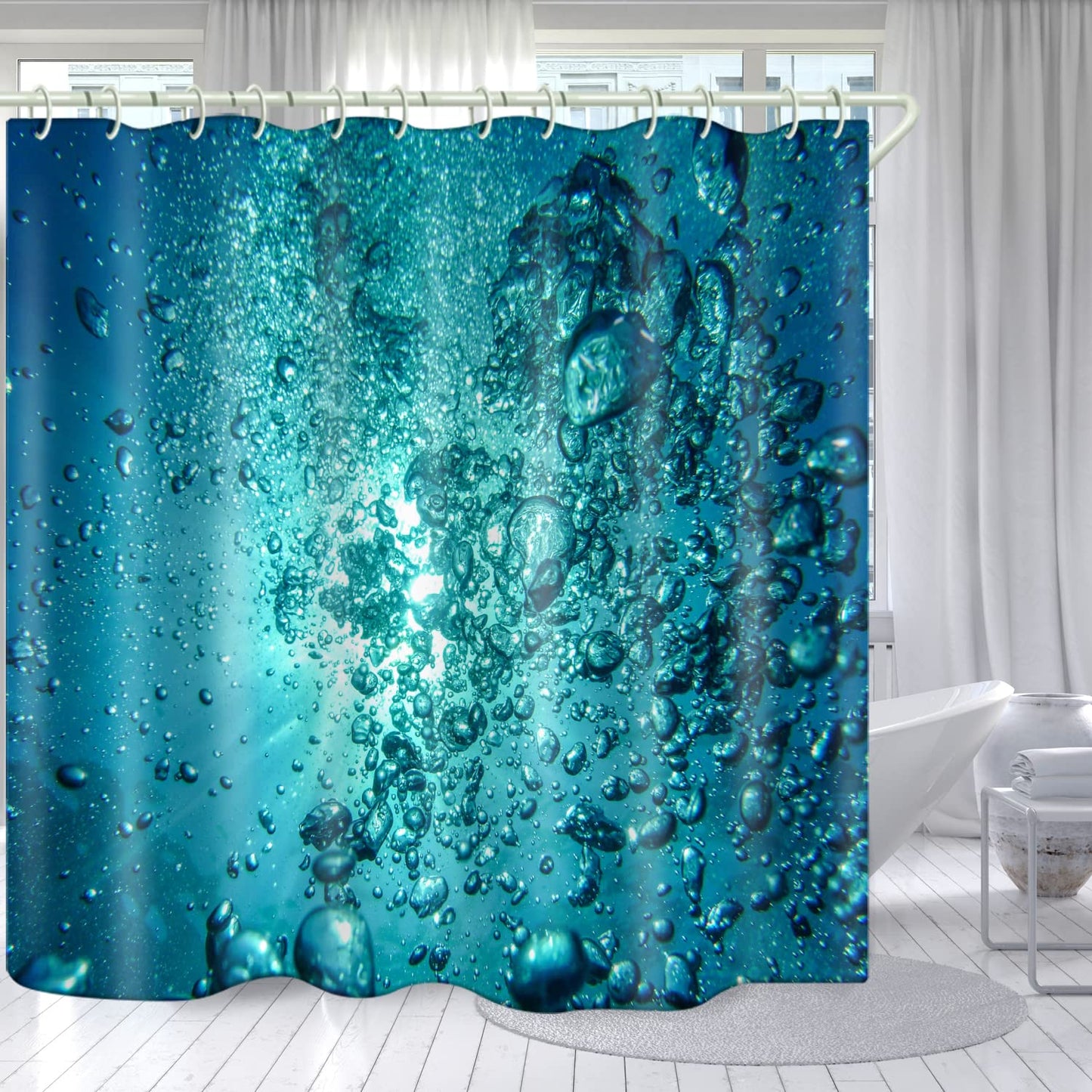 LYFANS Bathrooms Use Seawater Foam 3D Shower Curtains, Bathtubs Use Iuxury Standard Shower Curtain, Waterproof Washable Fabric 3D Shower Curtains, 12 White Hooks, 72x72 Inches.