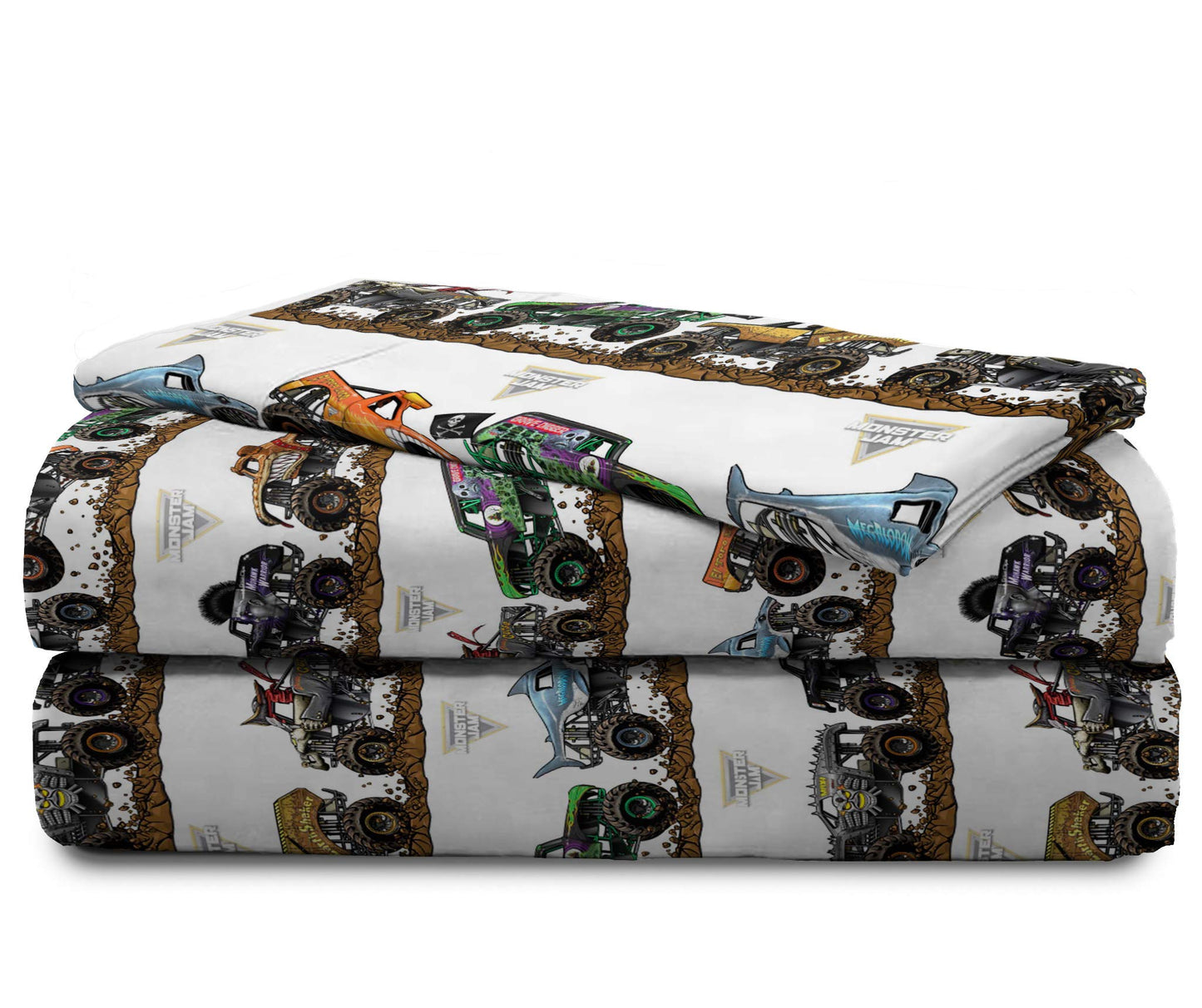 Jay Franco Kids Sheet Set with Fitted, Flat Sheets & Pillow Cover - Ultra-Soft Bedding with Pillowcase for Room Decor, Multi - Monster Jam, 3 Piece Twin