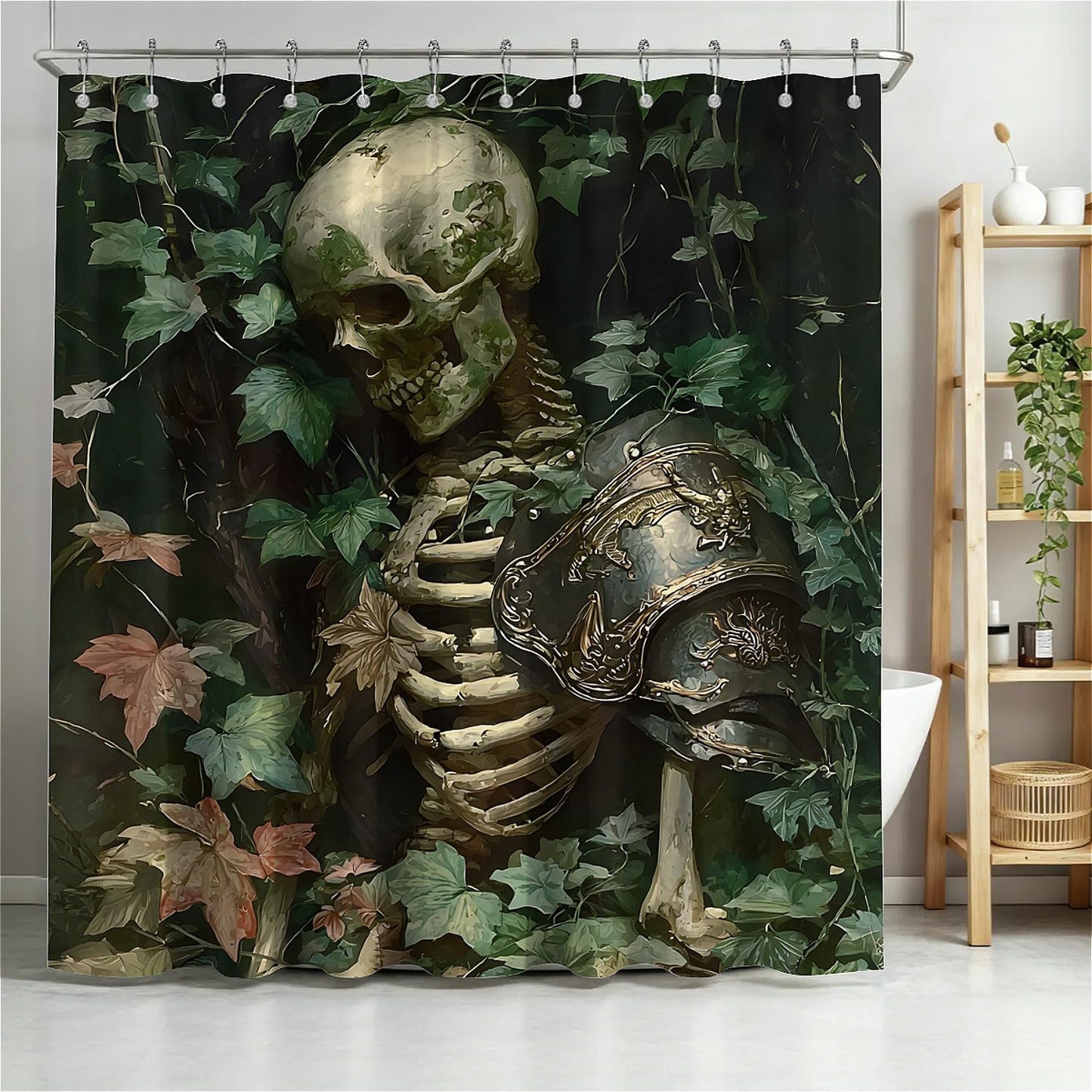 TANGXUNFA Skeleton General Shower Curtain for Bathroom, Water-Resistant Long Shower Curtain Set 72x72 Inch with Metal Grommets and 12 Metal Hooks