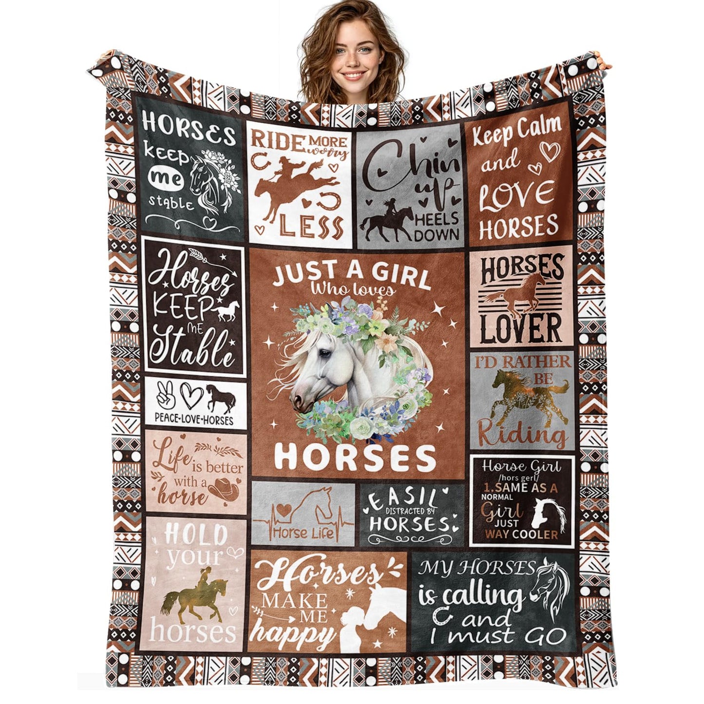 Horse Lover Gift for Women - 50"x40" Ultra Soft Plush Flannel Fleece Brown Horse Throw Blanket, Cozy Fluffy Decor for Couch Bed, Christmas Birthday Present