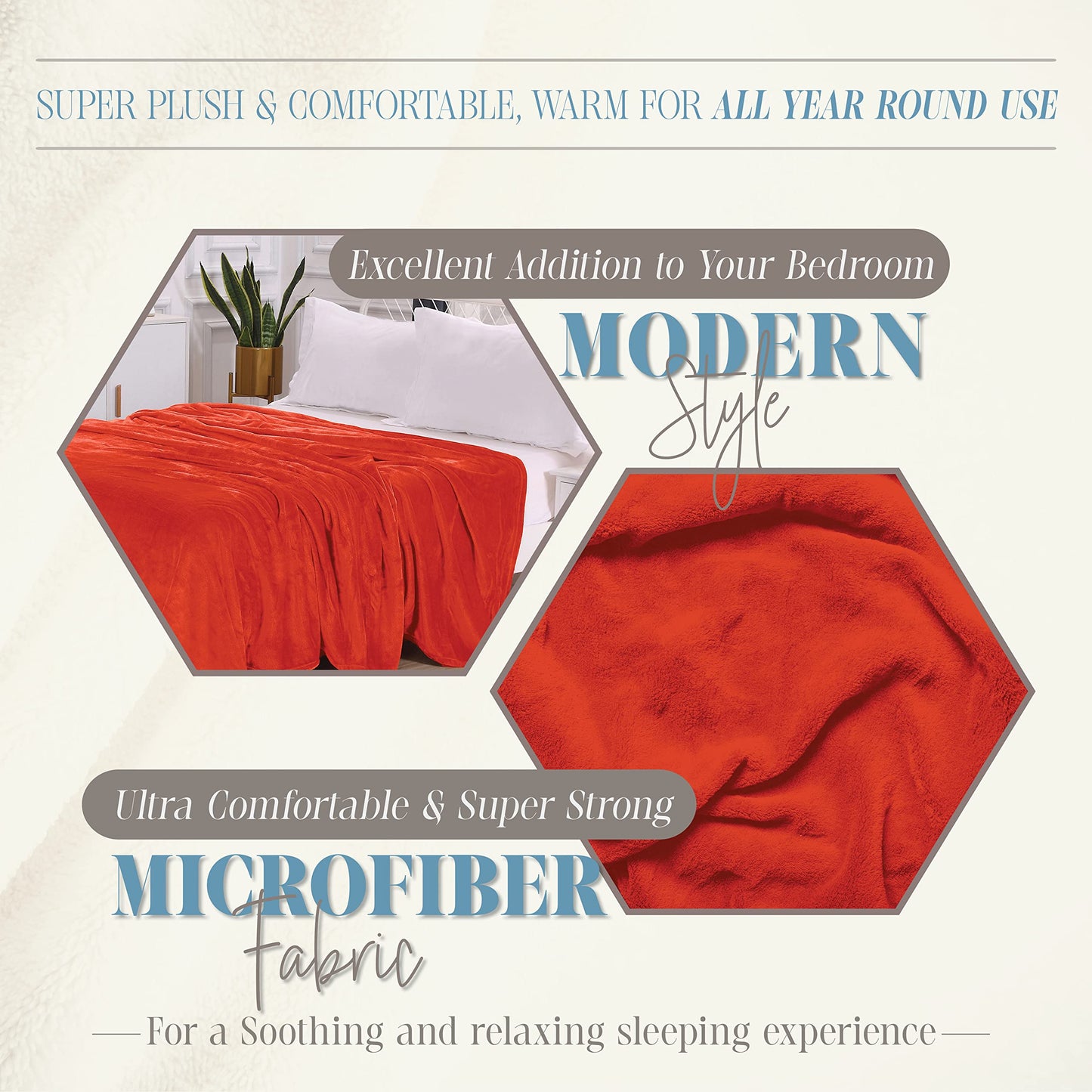 Elegant Comfort Luxury Velvety Feel Blanket, All-Season Lightweight Blanket, Ultra Plush, Soft, Cozy-Fuzzy Flannel Fleece for Couch, Sofa, Bed, Travel, Solid Design, Full/Queen, Orange
