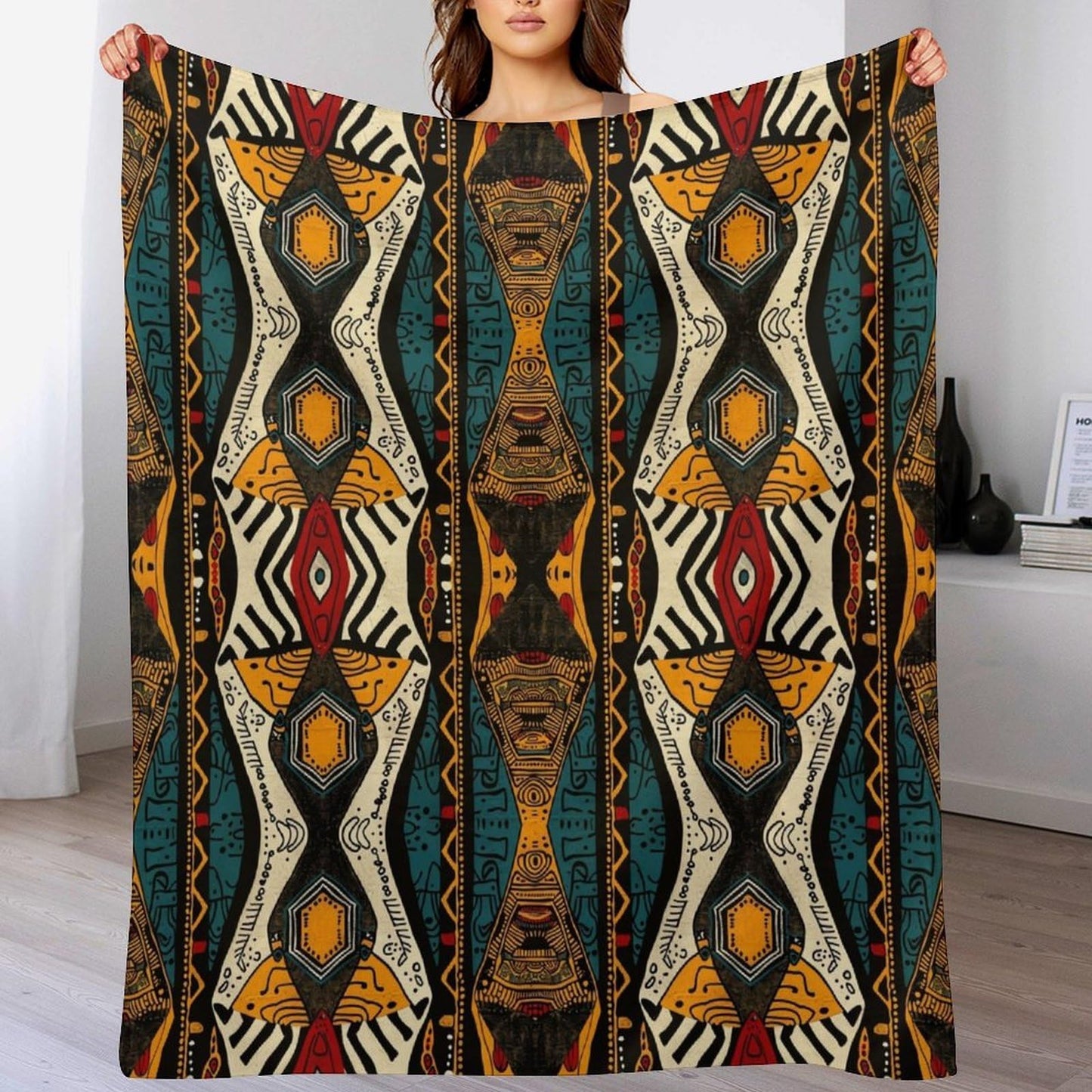 ZhiRain African Tribal Throw Blanket Ethnic Style Totem Geometric Pattern Blanket for Sofa Bed Couch Chair Or Dorm 50"x60"