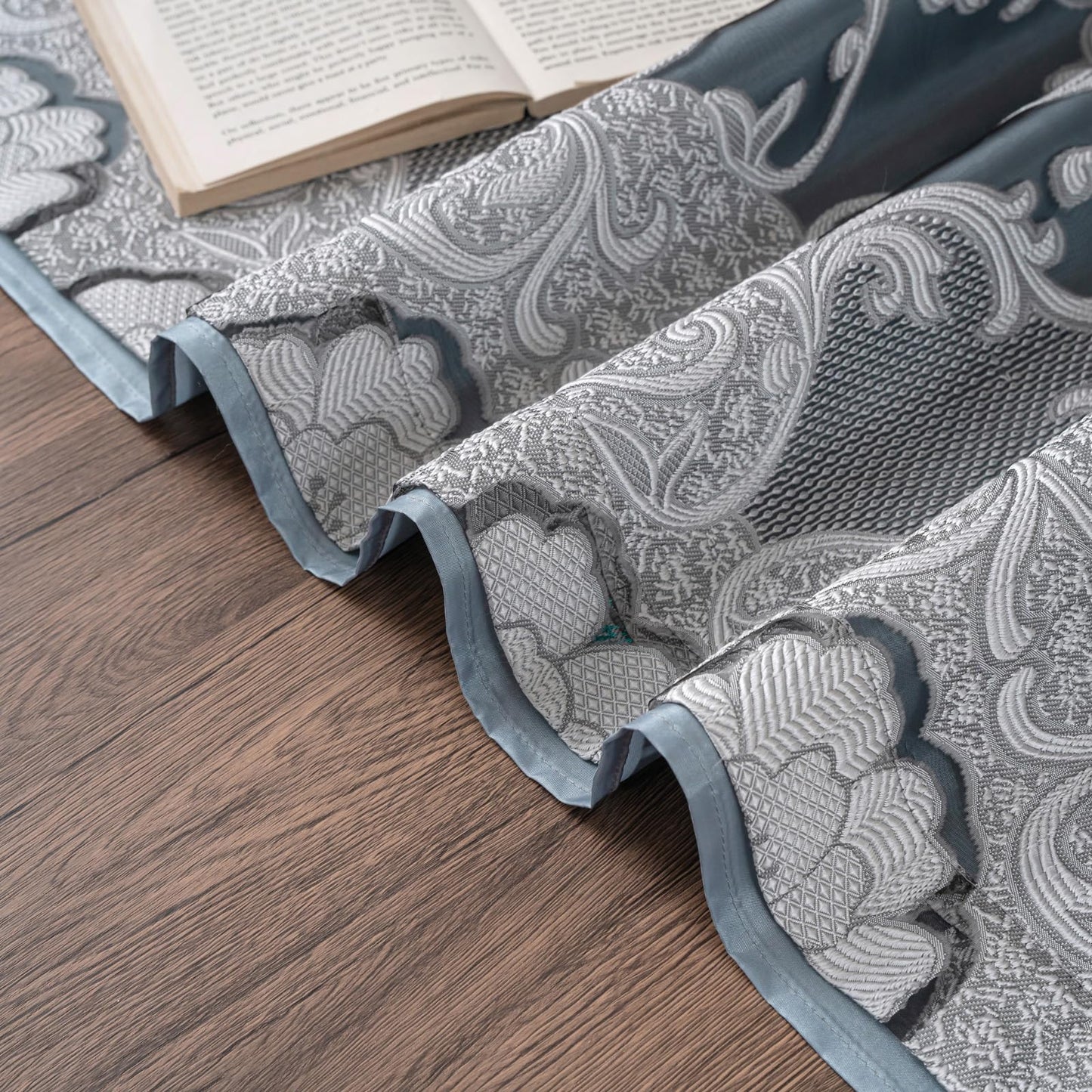 Petrichor Gray Sheer Jacquard Voile Curtains （54" W x 84" L）, 2 Panels with Attached Valance, Double Layer Floral Cutwork Design with Luxurious Texture, Rod Pocket, for Bedroom & Living Room
