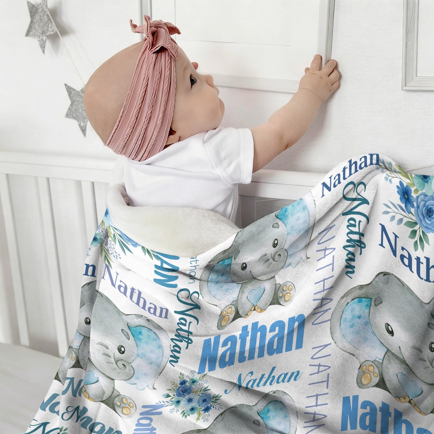 Lcyawer Personalized Blanket with Name, Custom Elephant Blanket for Baby, Flannel Throw Blankets for Boys Gifts, Personalized Baby Boy Gifts for Infant Newborn Shower, Printed in USA