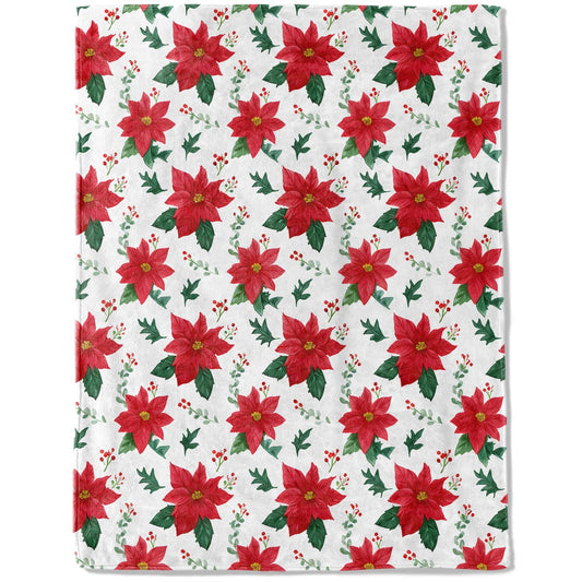 ainori Christmas Decorative Blanket, Watercolor Poinsettia Leaf and Berry Print Throw Decoration, Soft Flannel Winter Blankets for Couch Bed Sofa, Holiday Home Decor, Xmas Festival Gifts 50x60 Inch
