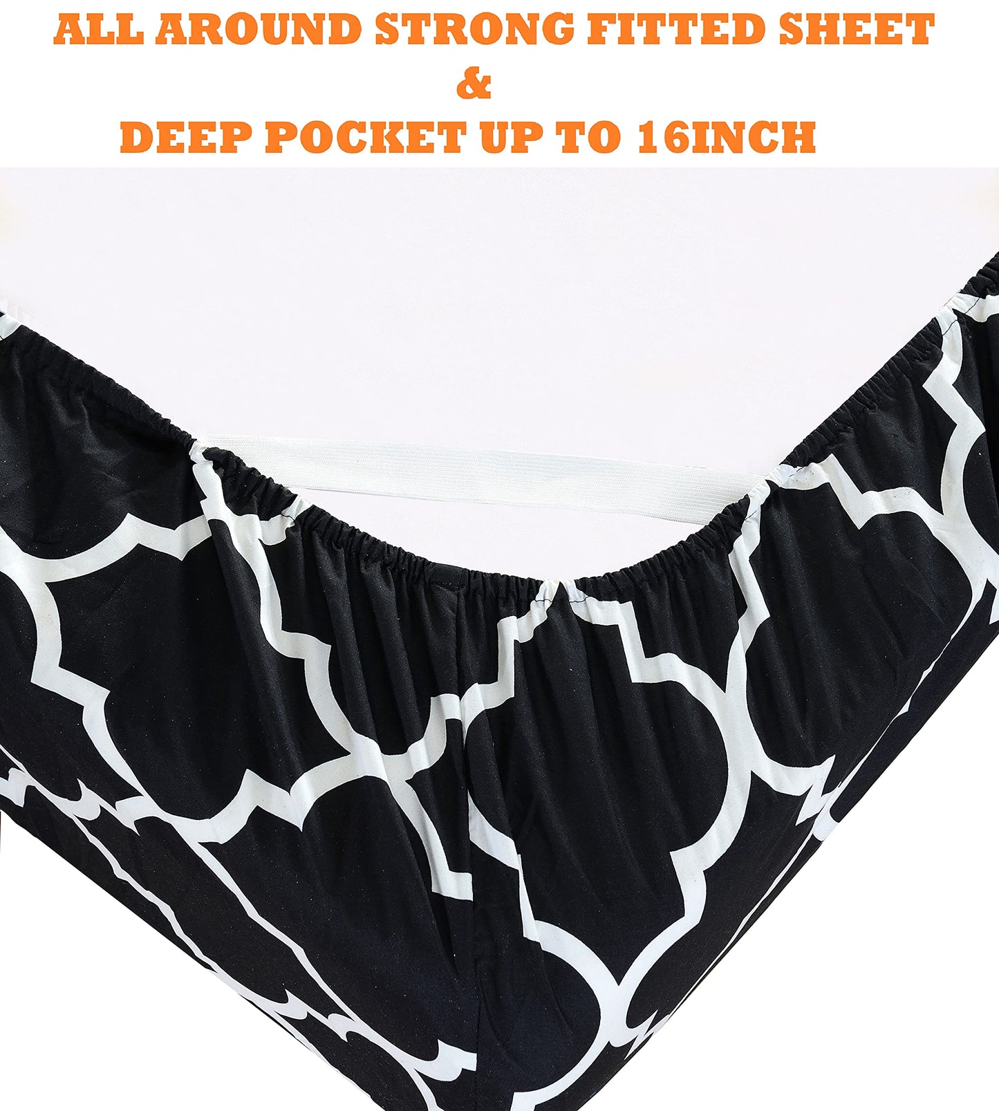 Elegant Comfort 4-Piece Quatrefoil Printed Deep Pocket Bed Sheet Set, Luxurious Silky 1500 Thread Count Bed Sheet Set Ultra Soft Wrinkle Resistant Bedding Set, Twin/Twin XL, Black