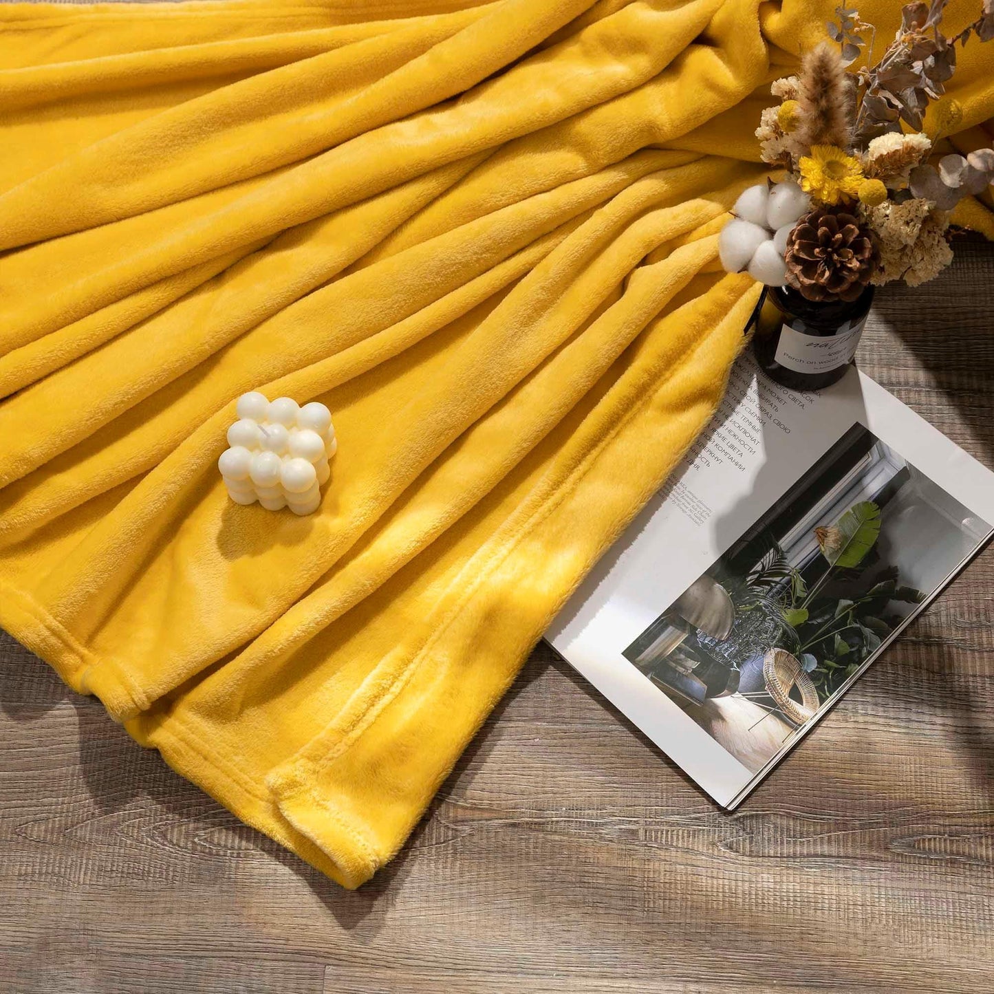 NANPIPER Fleece Blankets, Super Soft Fuzzy Throw for Couch, Luxury Cozy Lightweight Microfiber,Throw Size, 50"x60" Ginger Yellow