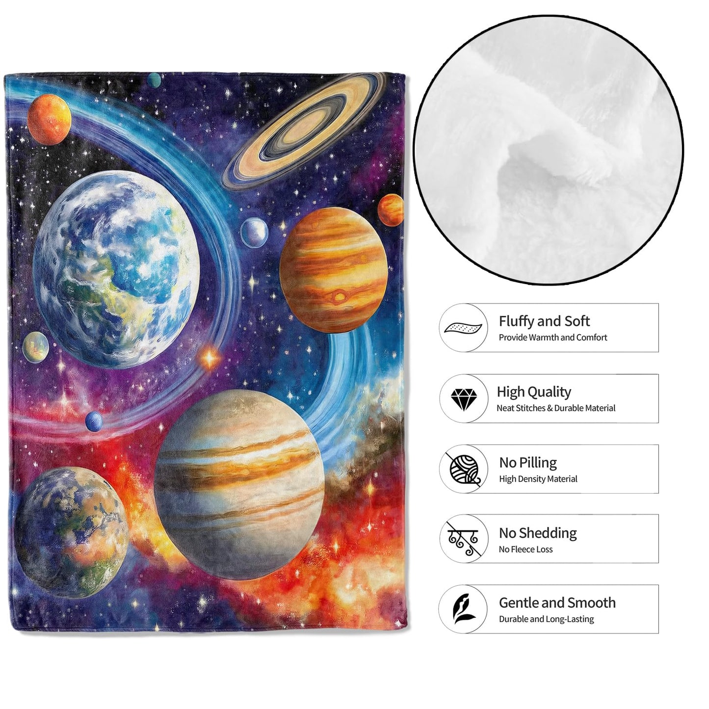 MIEPOS Solar System Galaxy Throw Blanket,50x60in,Soft,Lightweight Flannel,Planet Star Nebula Blankets - Gifts for Girls Boys,Astronomy Lover,for Couch Office Travel,Home Living Room Cosmic Decor