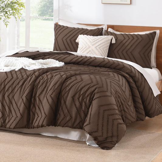 Litanika Brown King Comforter Set, 3 Pieces Lightweight Tufted Bedding Sets, Down Alternative Comforter Fluffy Bed Set Gift Choice
