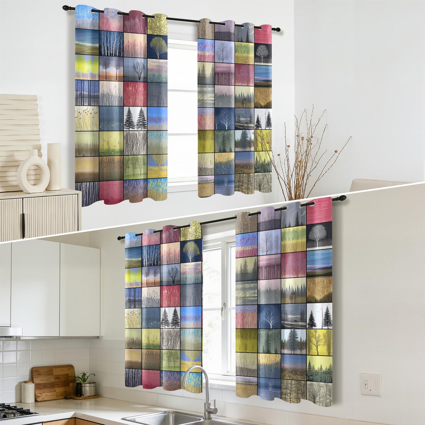 Solvivae Tree Blackout Curtains for Bedroom Living Room, Scenery Patchwork Patterned Window Treatments, Room Darkening Thermal Insulated Grommet Drapes, 54 Inch Curtains 2 Panel Set