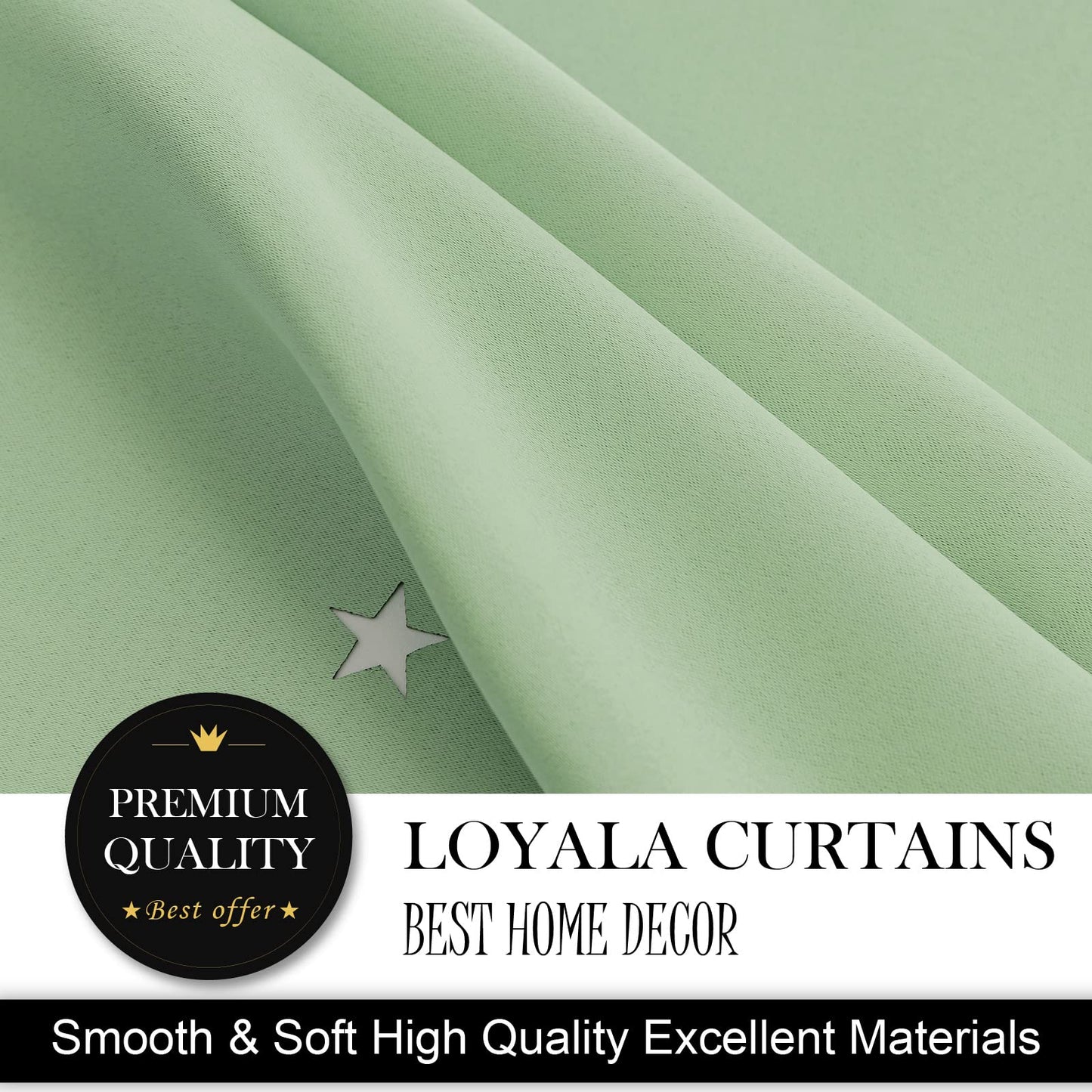 Loyala Stars Blackout Curtains for Bedroom - Double Layer, Kids, Cute - 84 Inch Long, Green, 52 x 84 Inch