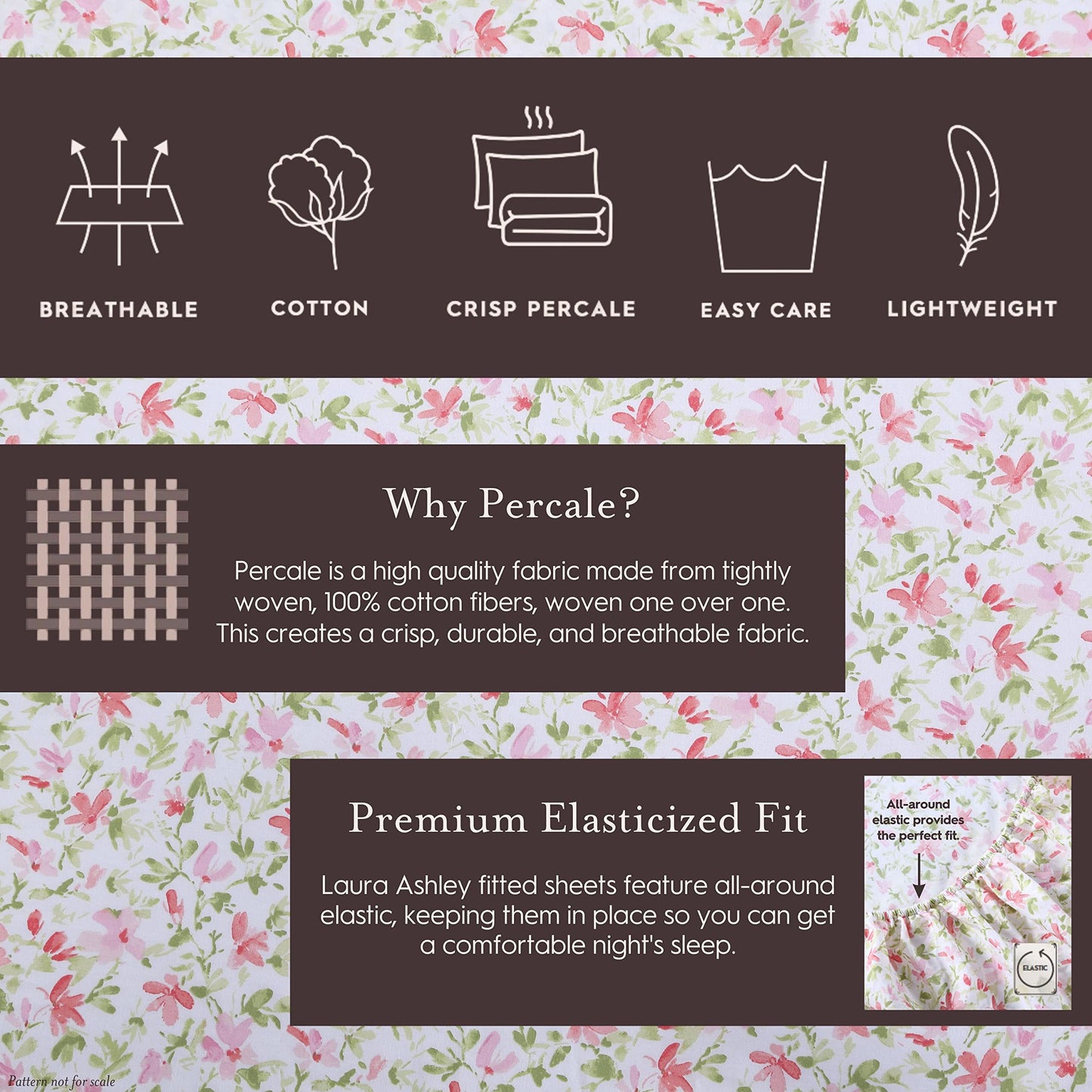 Laura Ashley – Twin Size Sheet Set, Crisp & Lightweight Cotton Percale Bedding with Fitted Sheet and Pillowcase, Floral Room Decor, Deep Pocket, College Dorm Room Essentials (Norella Pink)