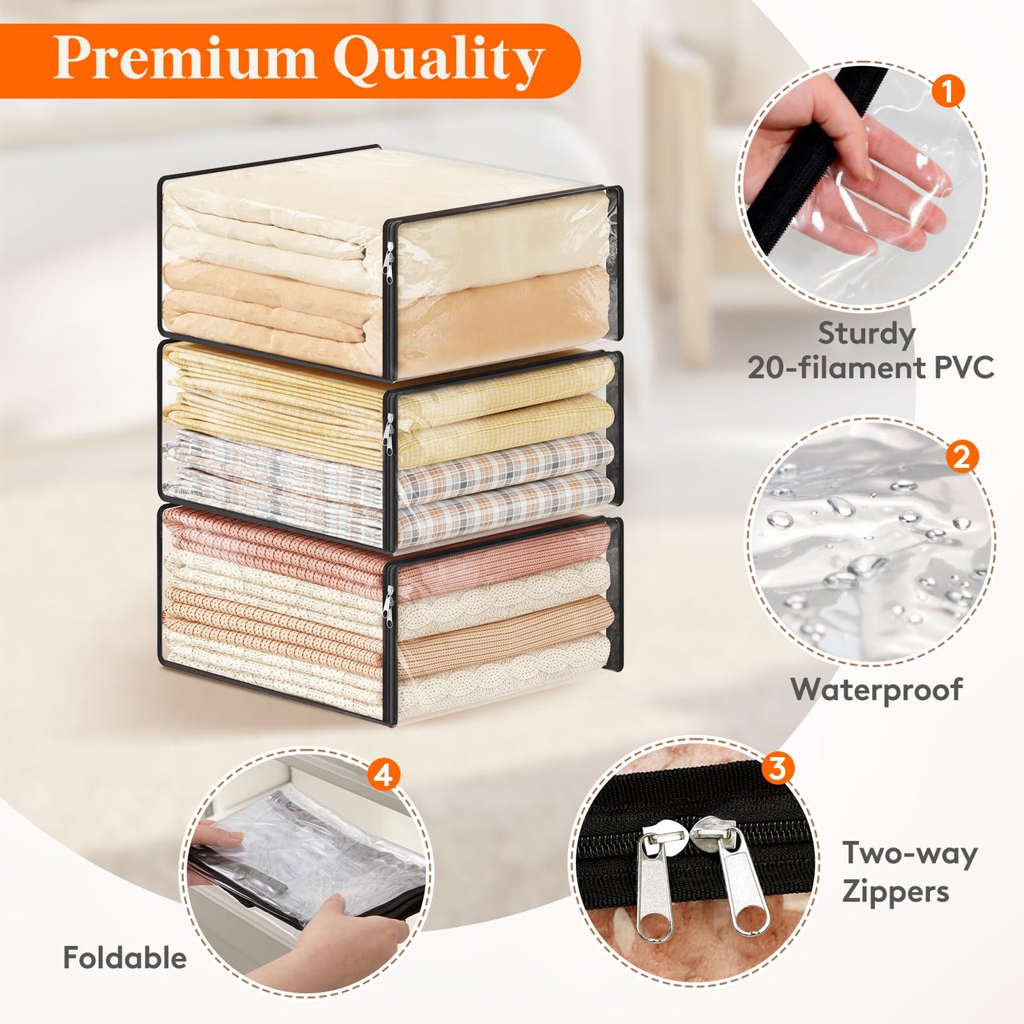 Lifewit 6 Pack 14L and 6 Pack 36L Clear Clothes Storage Bags with Zipper, Plastic Sweater Storage, Vinyl Foldable Blanket Containers Organizers, Moving Bag for Bed Sheet, Clothing