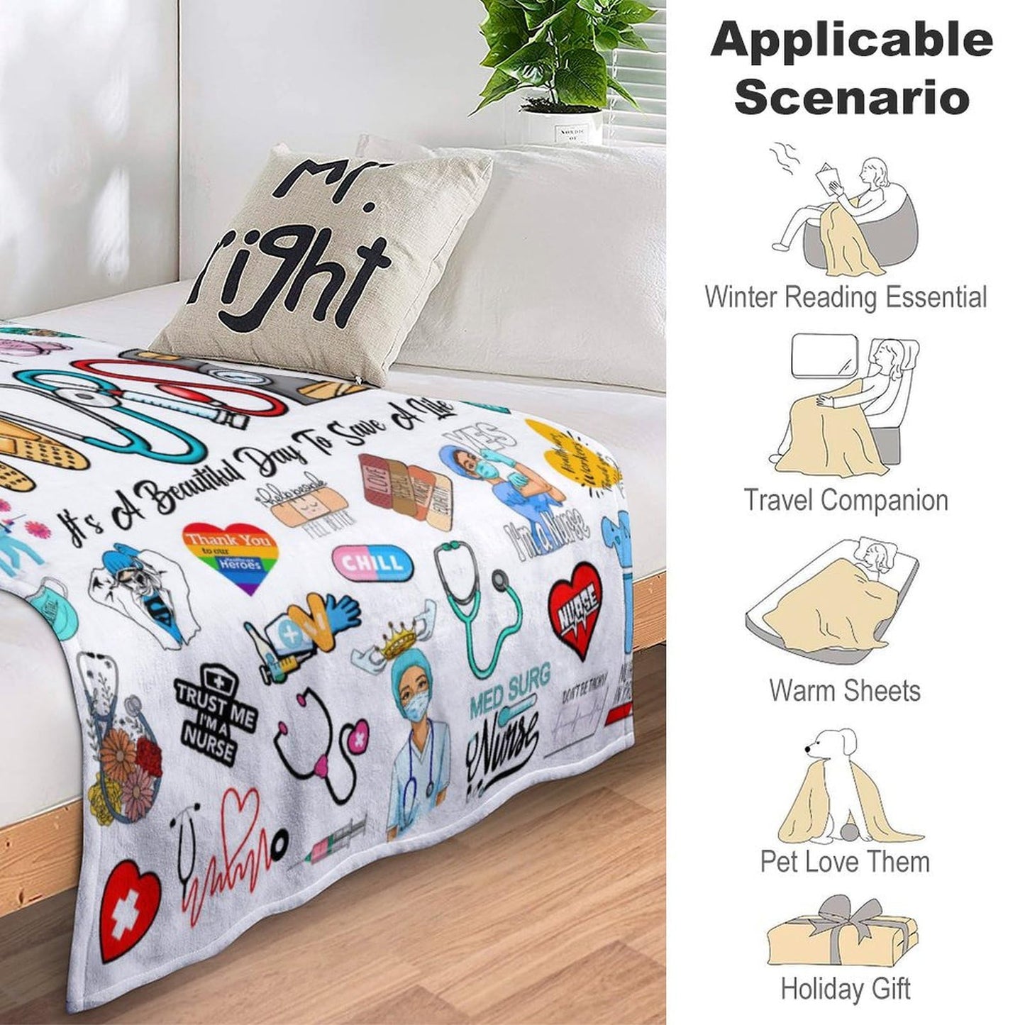 Nurse Gifts for Women Blanket Nurse Practitioner Soft Warm Cozy Flannel Nurses Theme Throw Blankets Gifts for Friend Sister Coworker Nurses 50"x40"