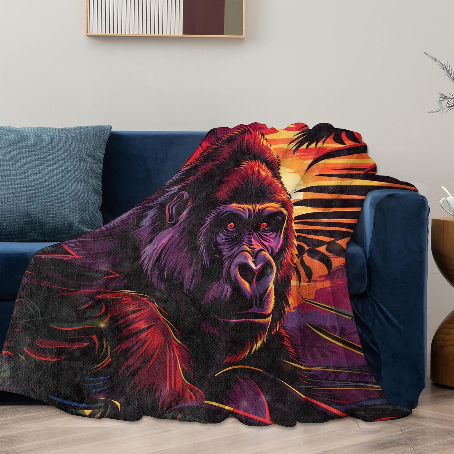 Mounidso Gorilla Blanket Flannel Throw Blankets, Jungle Sunset Wildlife Lightweight Warm Soft Cozy for Kids Boys, Nature Animal Gifts for Sofa Couch Chair Living Room Bedroom Home Decor, 50x60inch