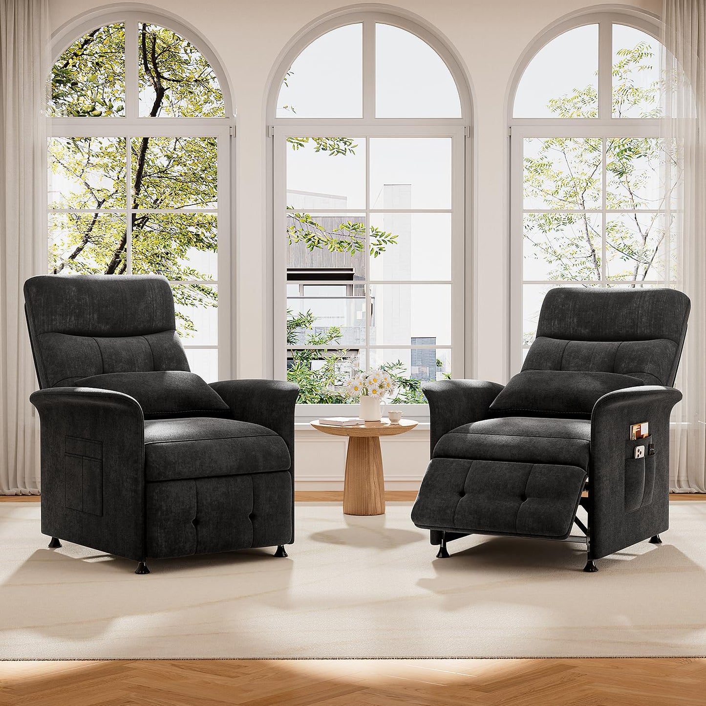 LegacyAmerhome Power Recliner Chair for Adults with Heat & Massage - Soft Fabric Electric Reclining Sofa with Remote Control, 3 Side Pockets, 180° Lay Sleeper for Home Theater Living Room, Black