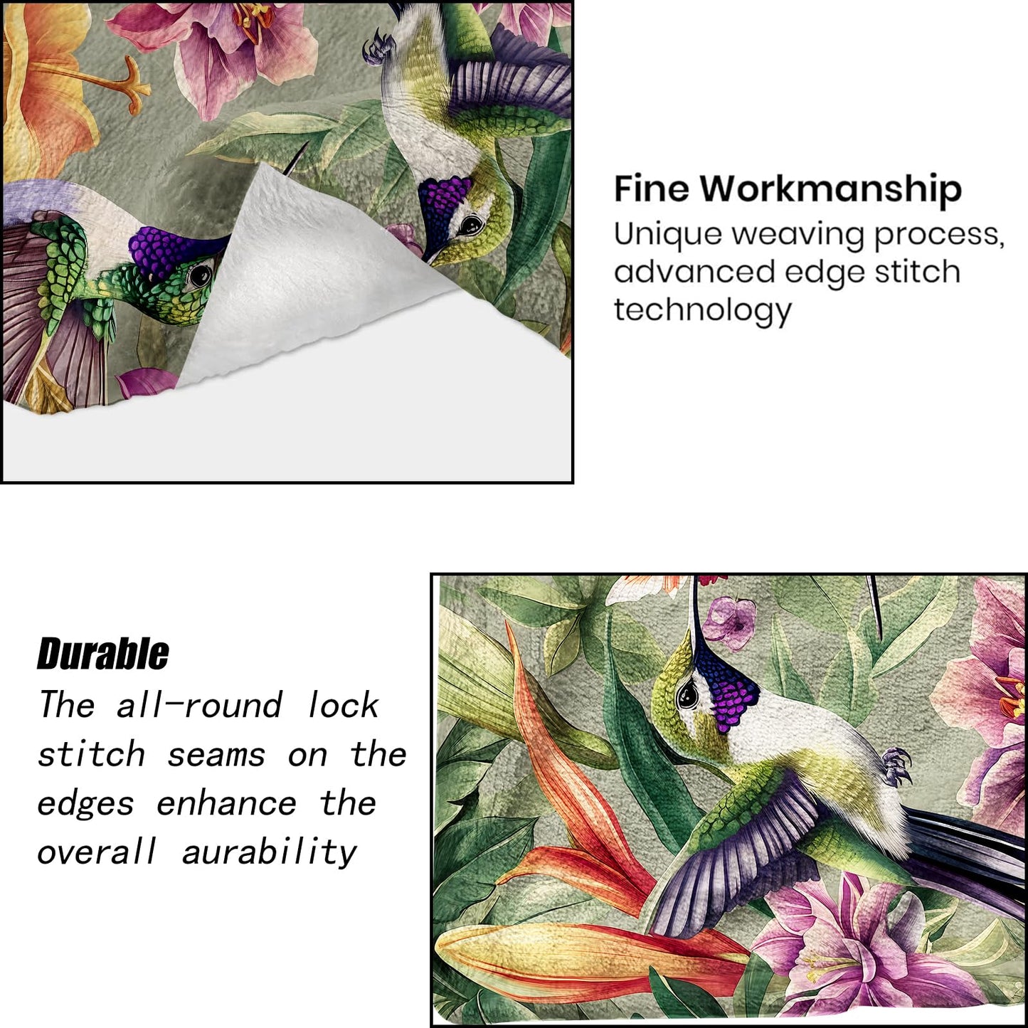 ainori Vibrant Hummingbird Blanket - Lily Floral Tranquil Fleece Throw,Gifts for Adult, Soft & Warm,Lightweight, for Modern Art Decor, Nature Lovers,Room Home Accents 50x60in