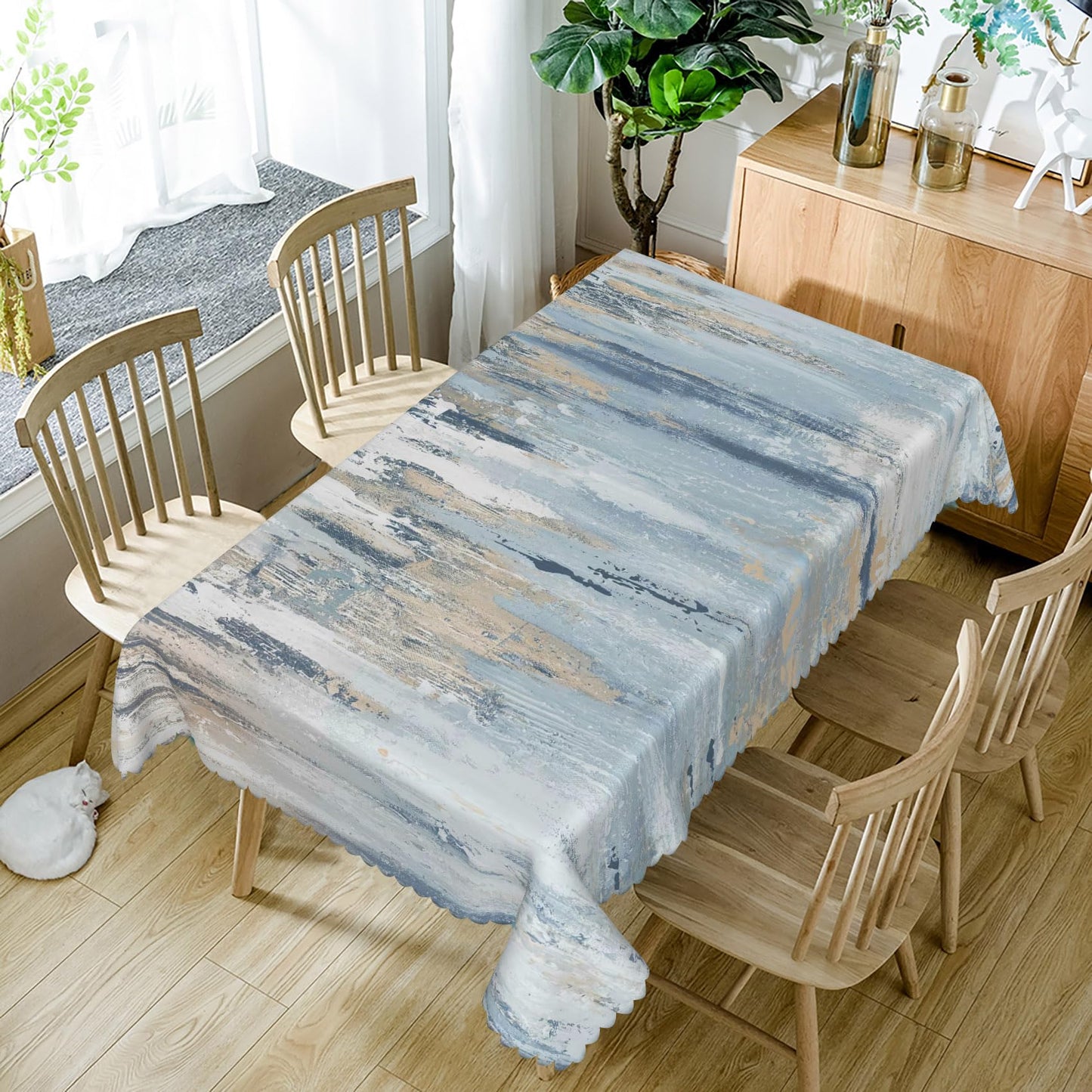 SIEDYCV Graffiti Painting Tablecloth Rectangle, 52x70 Inch Modern Abstract Art Sky Blue Oil Texture Fabric Table Cloth Thick,Waterproof Table Cover for Kitchen Birthday Wedding Party Cafe Home Decor