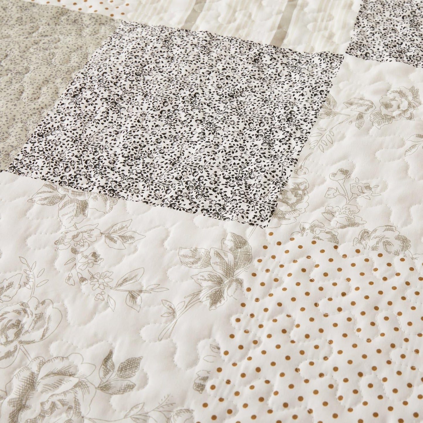 Cmfshape Summer Floral King Quilt Set,Grey Patchwork Quilts King,Reversible Quilted Bedspread with 2 Shams, Vintage Farmhouse Coverlet(Grey, King102 x90)