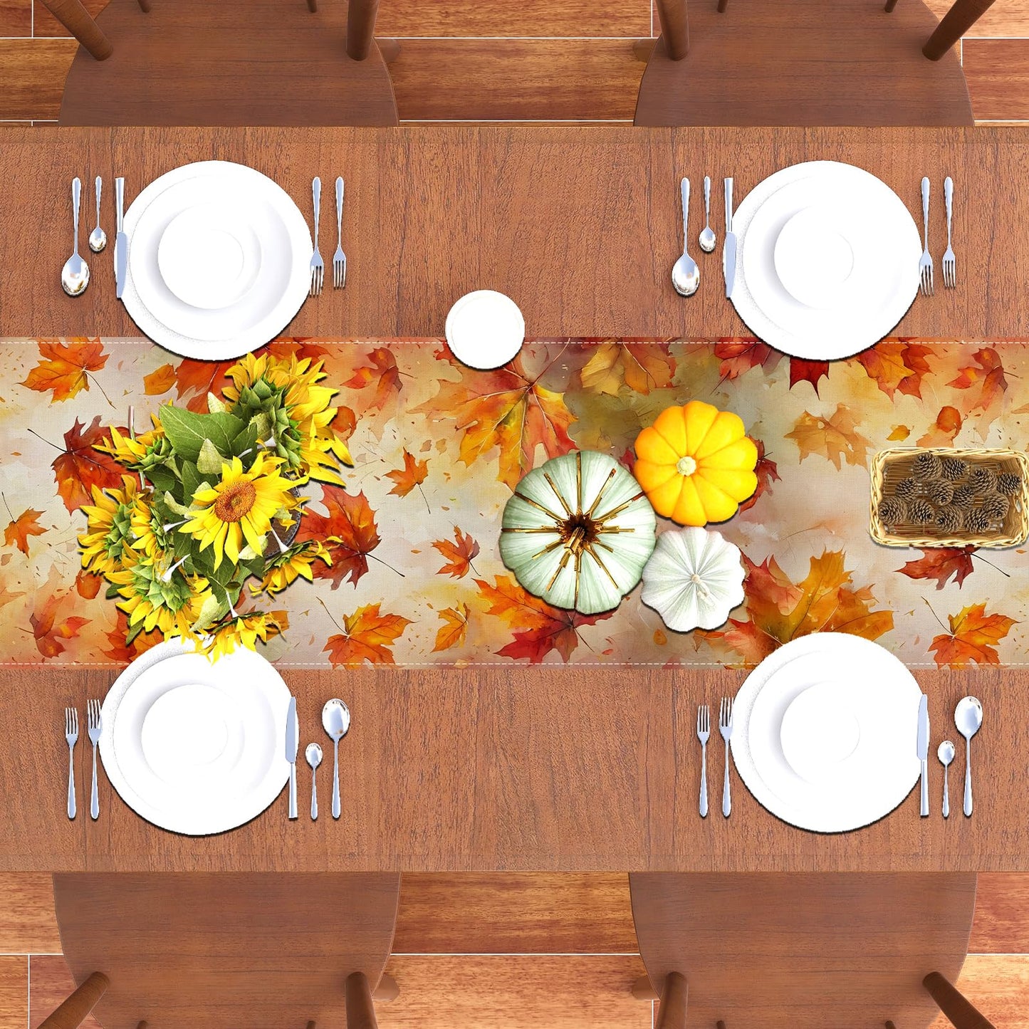 Rvsticty Fall Table Runner,Autumn Thanksgiving Decorations for Home Decor