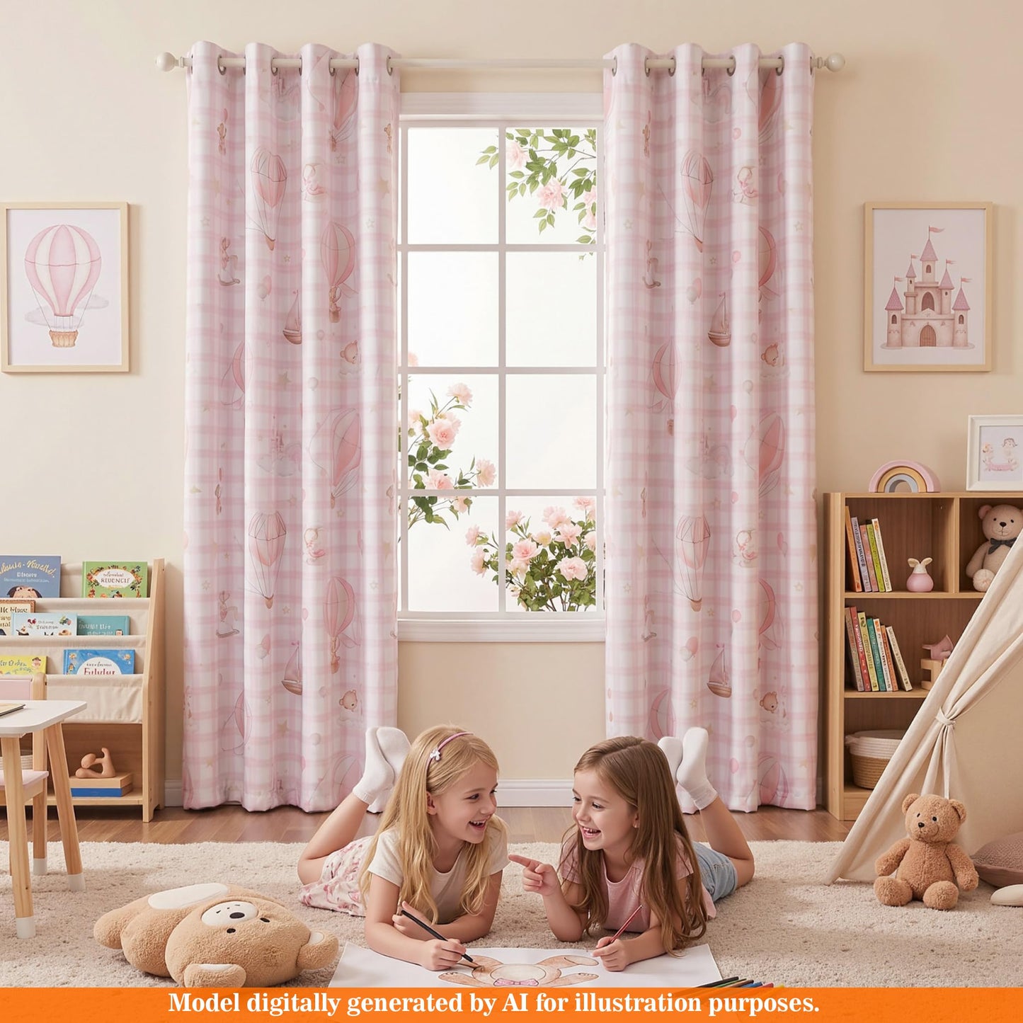 MYSKY HOME Girls Pink Nursery Blackout Curtains Plaid Curtains 84 Inch Length 2 Panels Set Cute Patterns Grommet Window Treatments Thermal Insulated for Kids Girls Bedroom Living Room, Each Panel 52"W