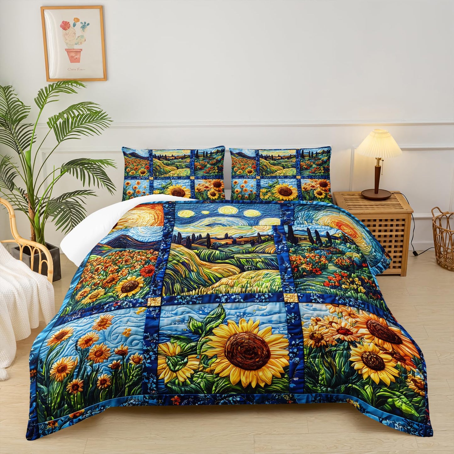 lneffble Yellow Sunflower Twin Size Comforter Set，Bedding Twin Size Quilts Sunflower，Rustic Farmhouse Bedroom Set Bedding Set，with 1 Comforter with 2 Pillow Case