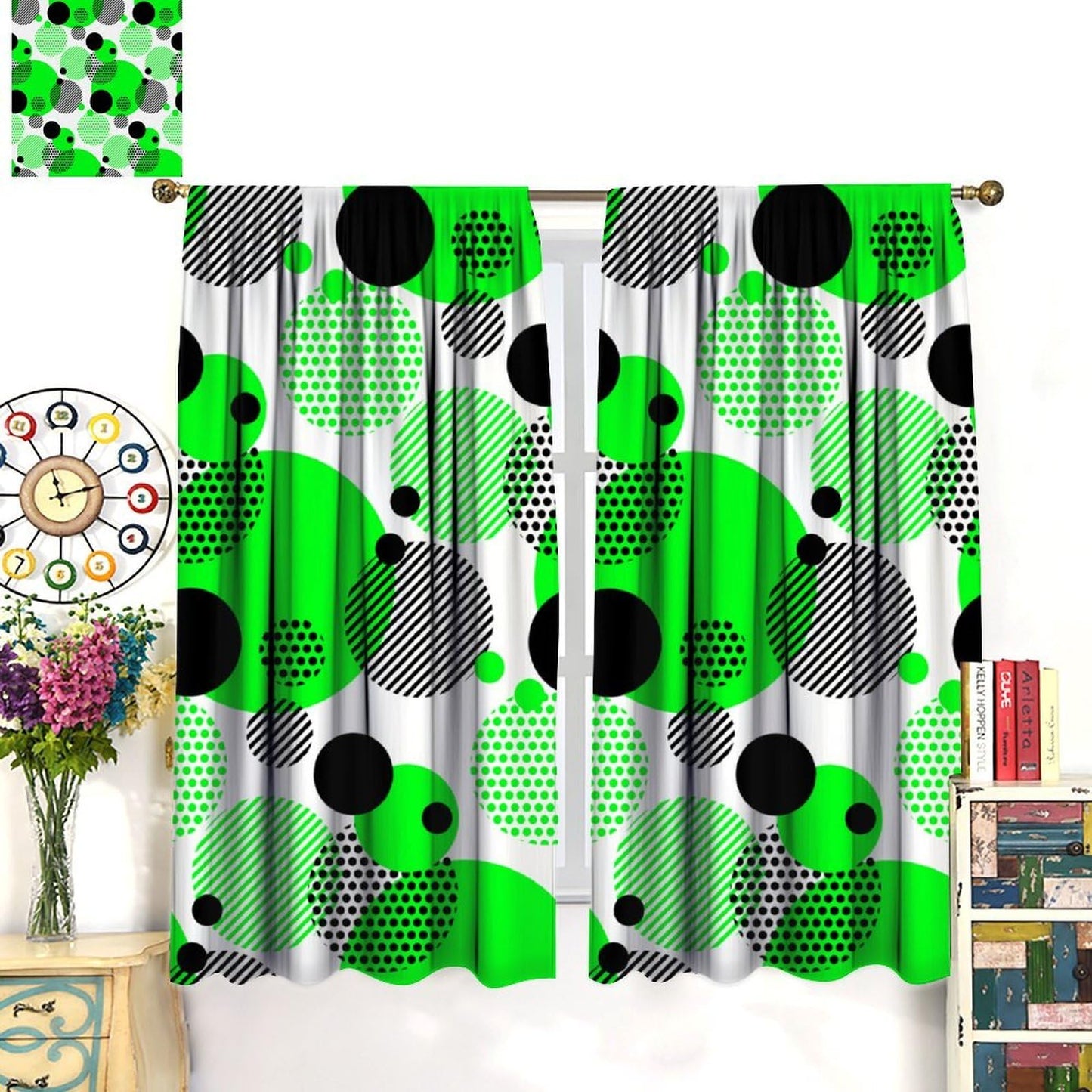 XBDDZSW Abstract Curtain,Green Modern Minimalist Abstract Geometry Pattern Print Window Drapes for Kids Boys Girls Bedroom Living Room Kitchen Decor,2 Panel Set,42x45 Inch Decor