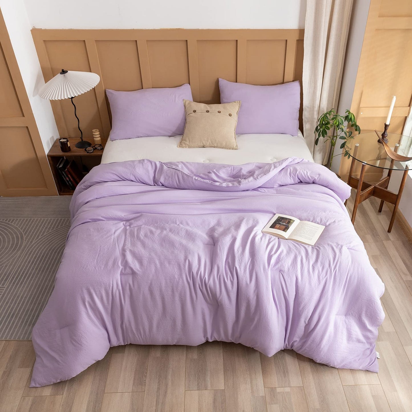 ROSGONIA Lavender Comforter Set Queen, 3pcs(1 Boho Purple Comforter & 2 Pillowcases) All Season Soft Bedding Lightweight Bedspread Blanket Quilt