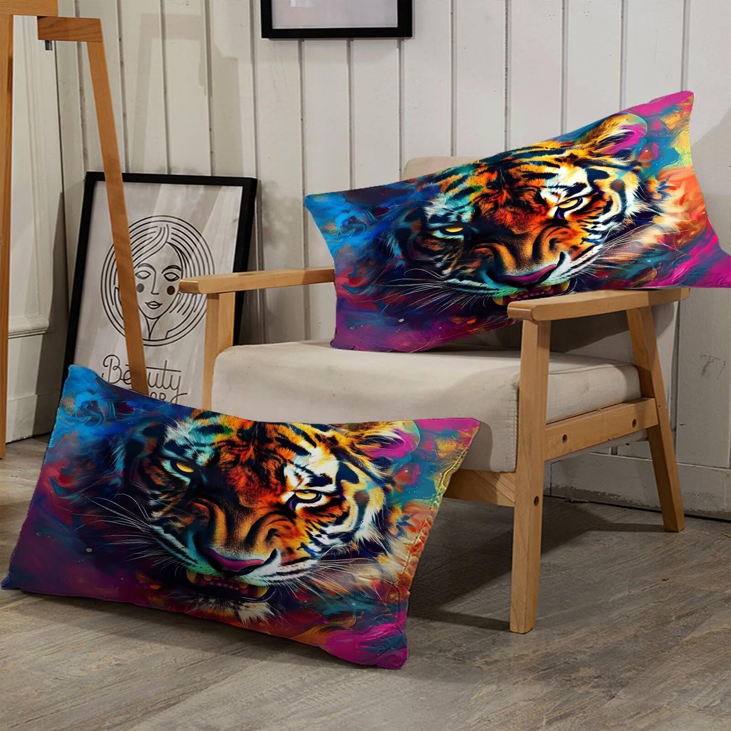 VTKON Tiger Print Bedding Set Queen for Kids Boys Tie Dye 3D Animal Print Bedding Comforter Cover Wildlife Tiger Theme Bedding Set Microfiber 3 Pcs with 1 Comforter and 2 Pillowcases
