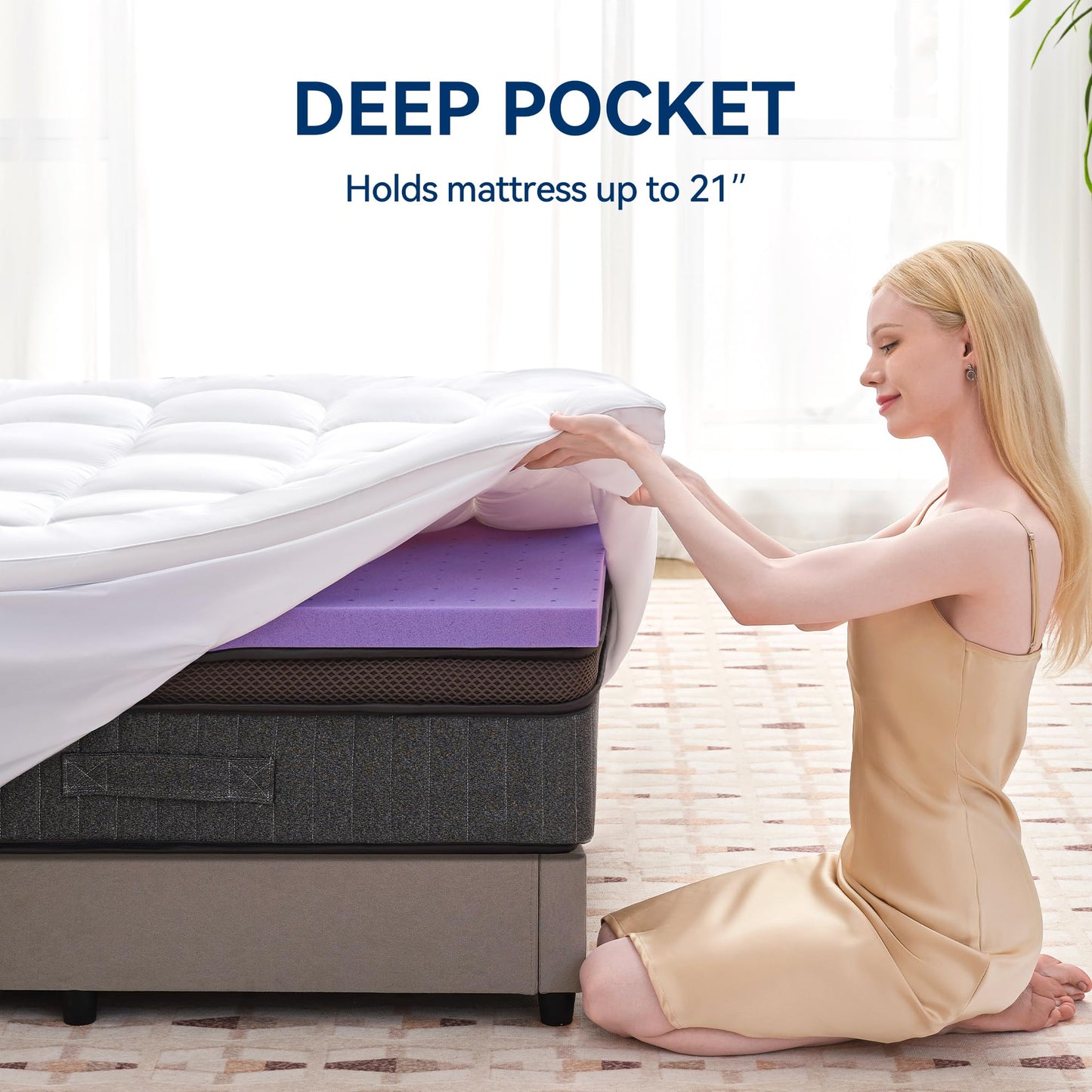 BDEUS Dual Layer 5 Inch Memory Foam Mattress Topper Twin Size, 2 Inch Gel Memory Foam Plus 3 Inch 1450 GSM Down Alternative Quilted Pillow Top Mattress Pad Cover,White