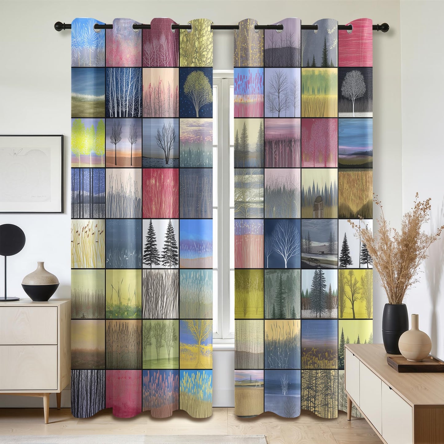 Solvivae Tree Blackout Curtains for Bedroom Living Room, Scenery Patchwork Patterned Window Treatments, Room Darkening Thermal Insulated Grommet Drapes, 54 Inch Curtains 2 Panel Set
