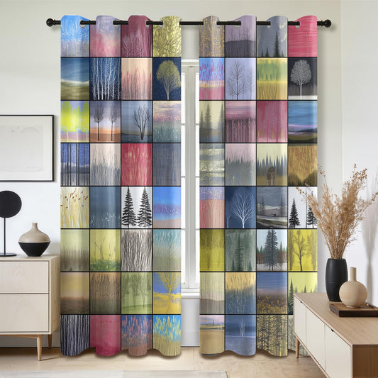 Solvivae Tree Blackout Curtains for Bedroom Living Room, Scenery Patchwork Patterned Window Treatments, Room Darkening Thermal Insulated Grommet Drapes, 54 Inch Curtains 2 Panel Set