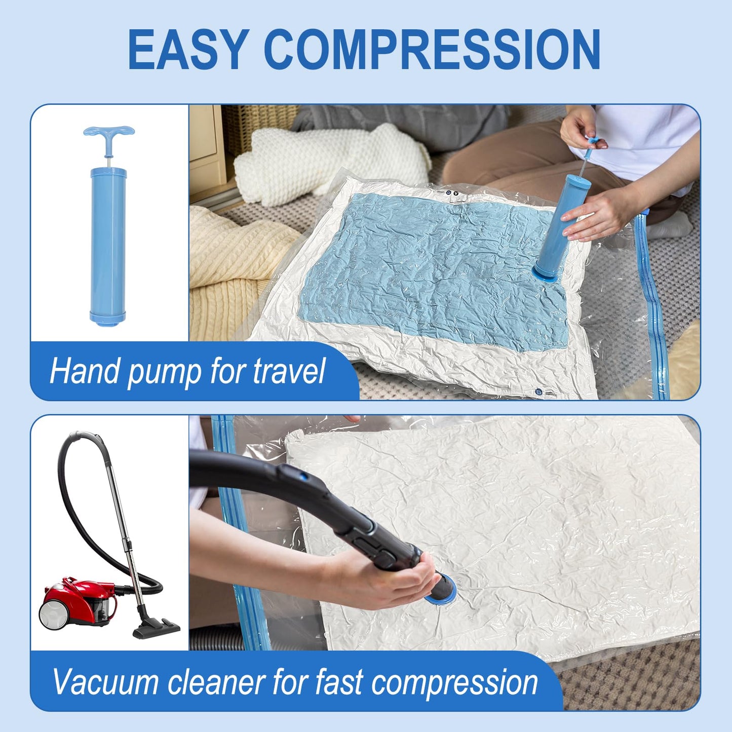Fygrip Vacuum Storage Bags with Hand Pump, Plastic Packaging Bags, 80% Space Saver Vacuum Seal Bags for Clothing, Travel Lugggage, Blankets, Comforters, 10 Jumbo