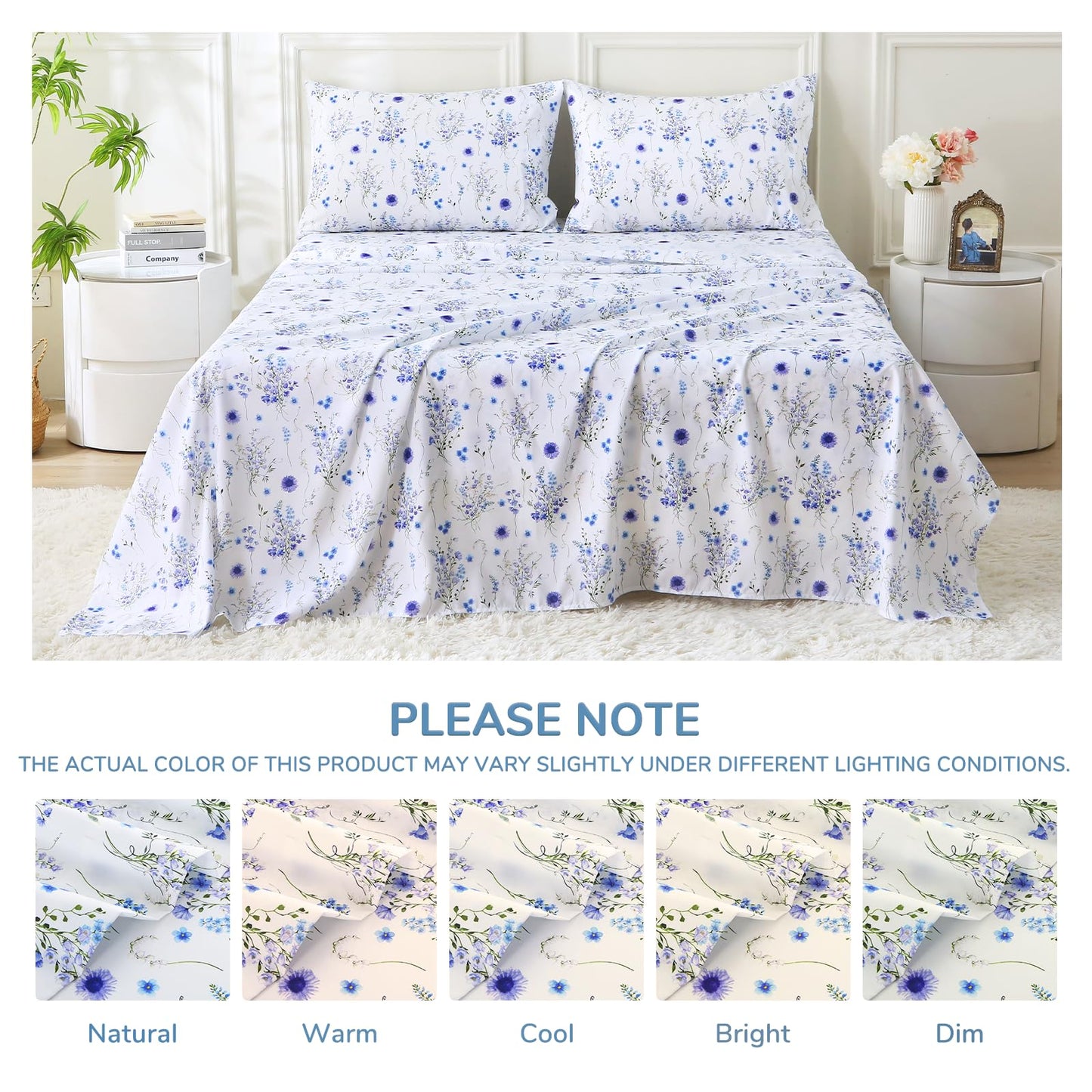 MUXHOMO Full Size 4 Piece Sheet Set, Soft & Breathable Sheet Set for Bedroom with Deep Pocket Up to 16", Wrinkle-Free & Cooling Bed Sheet with Flat Sheet, Fitted Sheet & Pillowcases - Indigo Mystical