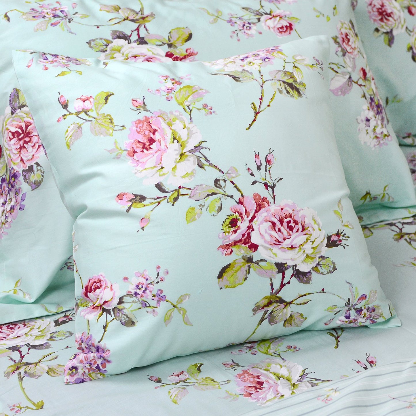 FADFAY Cotton Duvet Cover Set Full Size Blue Floral Bedding Set Super Soft Purple Hydrangea Flower Print Reverse to Striped Zipper Bed Cover French Countryside Girls Bedding 3 Pcs, Full