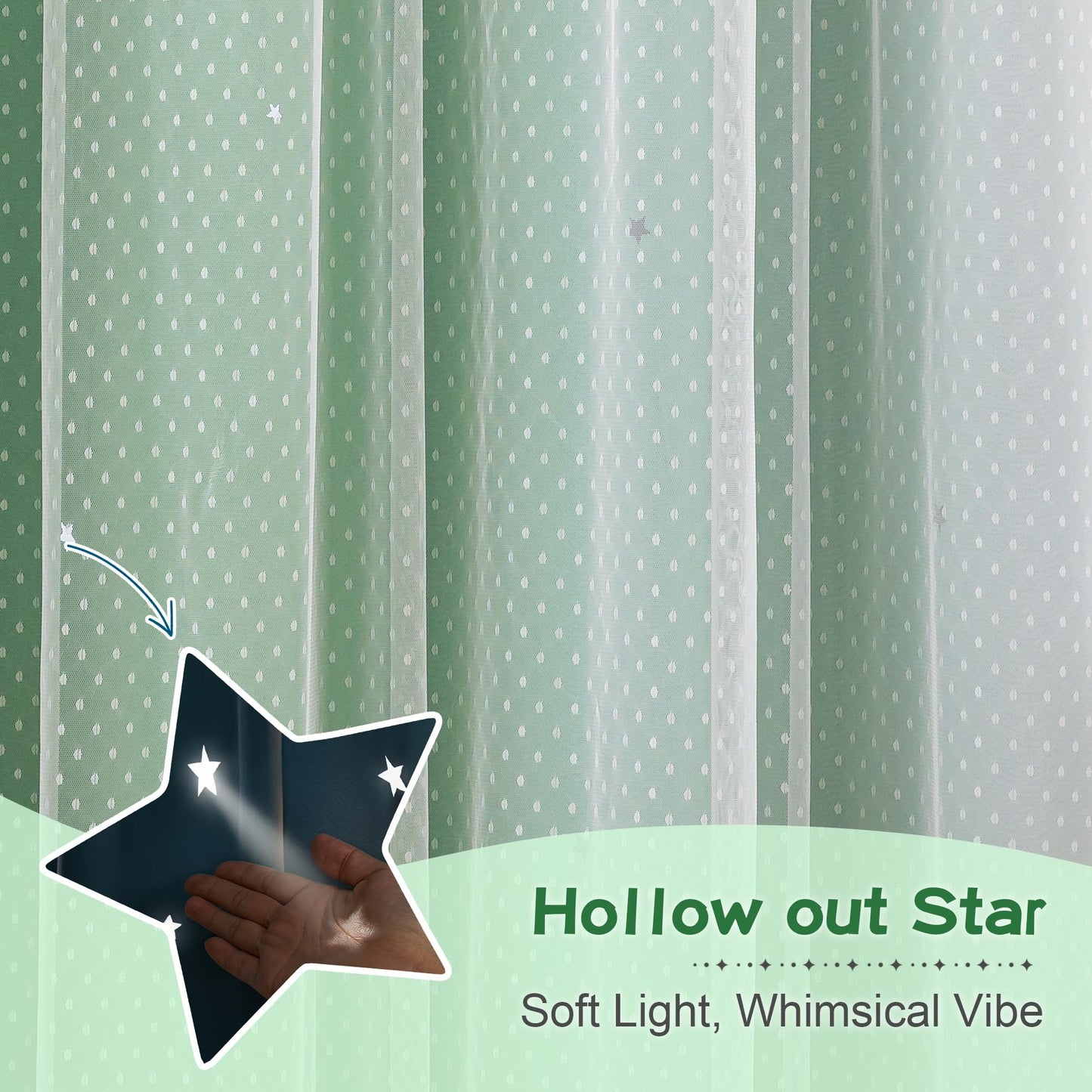MYSKY HOME Boys Blackout Curtains 96 inches Long Green Ombre Decor for Kids Nursery Living Room, Hollow-Out Stars Thermal Insulated Grommet Curtain for Bedroom, W52 x L96 Inches, 2 Panels