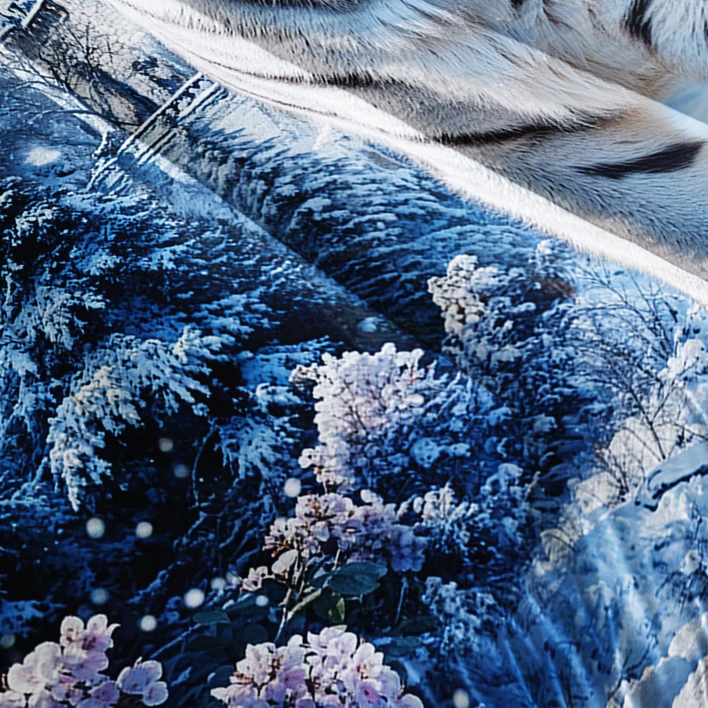 White Tiger Wild Animal Comforter 3Pcs Twin Safari Hunt Flower Bedding Set