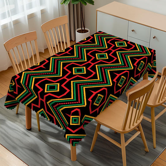 GOUROISE Ethnic African Ikat Print Rectangular Tablecloth, African Ethnic 54x72 Inch Wavy Lace Border Polyester Table Cloth for Dining, Kitchen, Parties