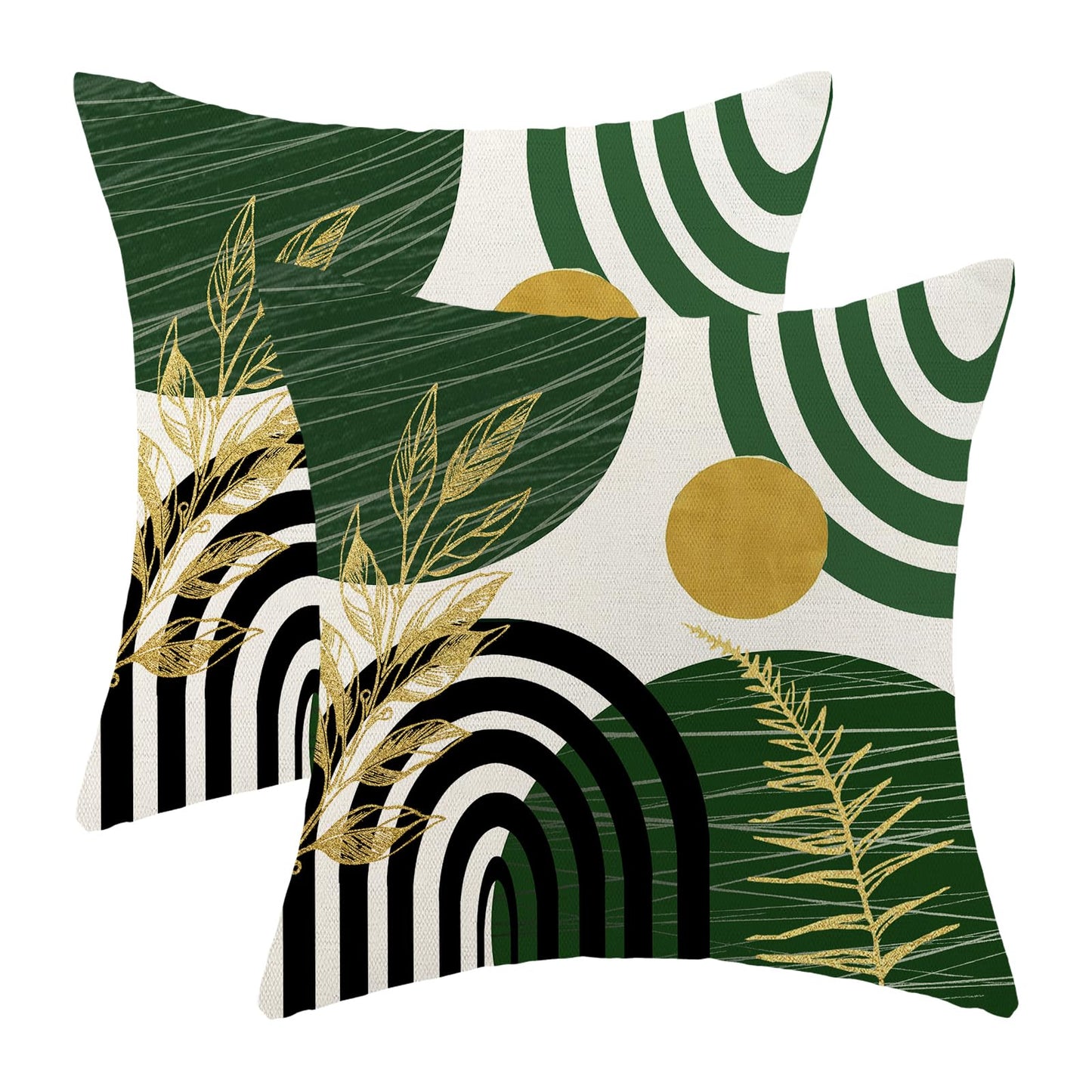 Boho Pillow Covers 18x18 Set Of Mid Century Green And Gold Leaf Art Line Throw Pillow Covers Outdoor Abstract Modern Bohemian Decor Farmhouse Linen Decorative Cushion Cover for Home Sofa Couch