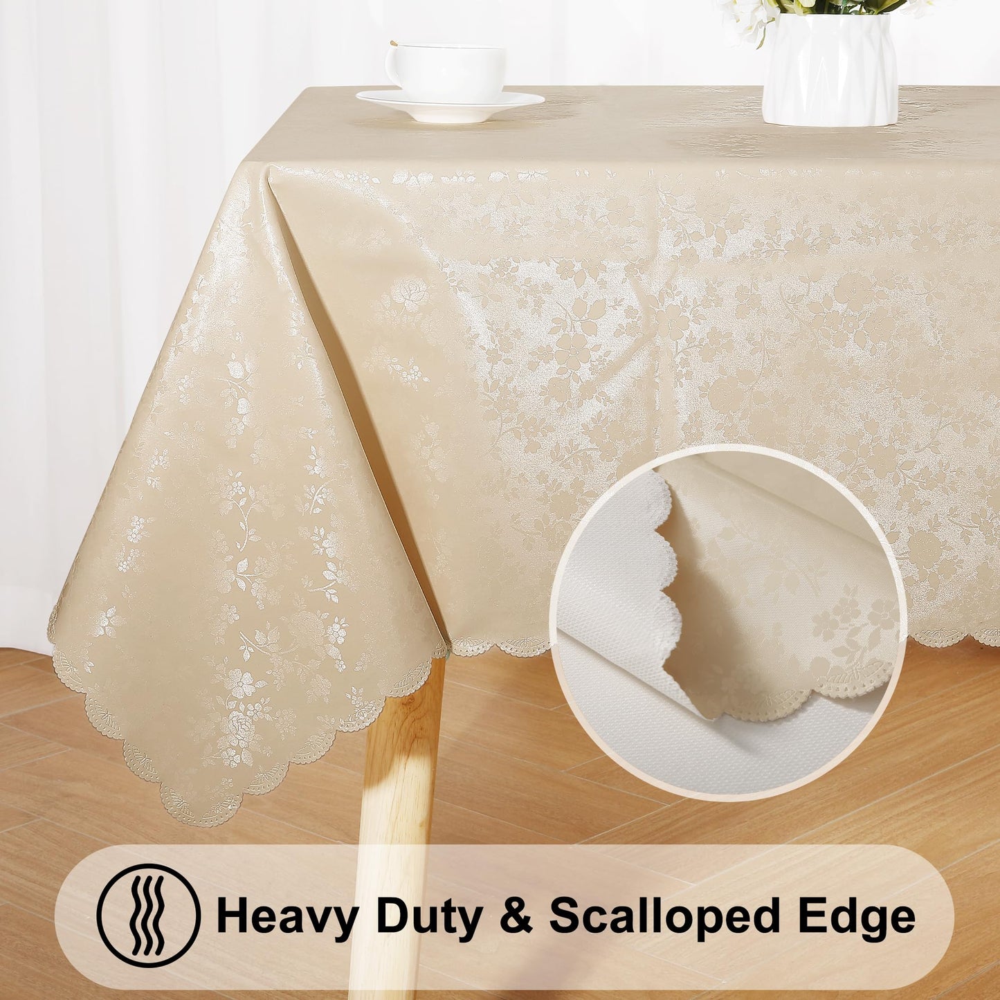 Smiry Rectangle Table Cloth, Waterproof Heavy Duty Vinyl Tablecloths, Wipeable Washable Table Cover for Kitchen and Dining Room (Beige, 70" X 90")