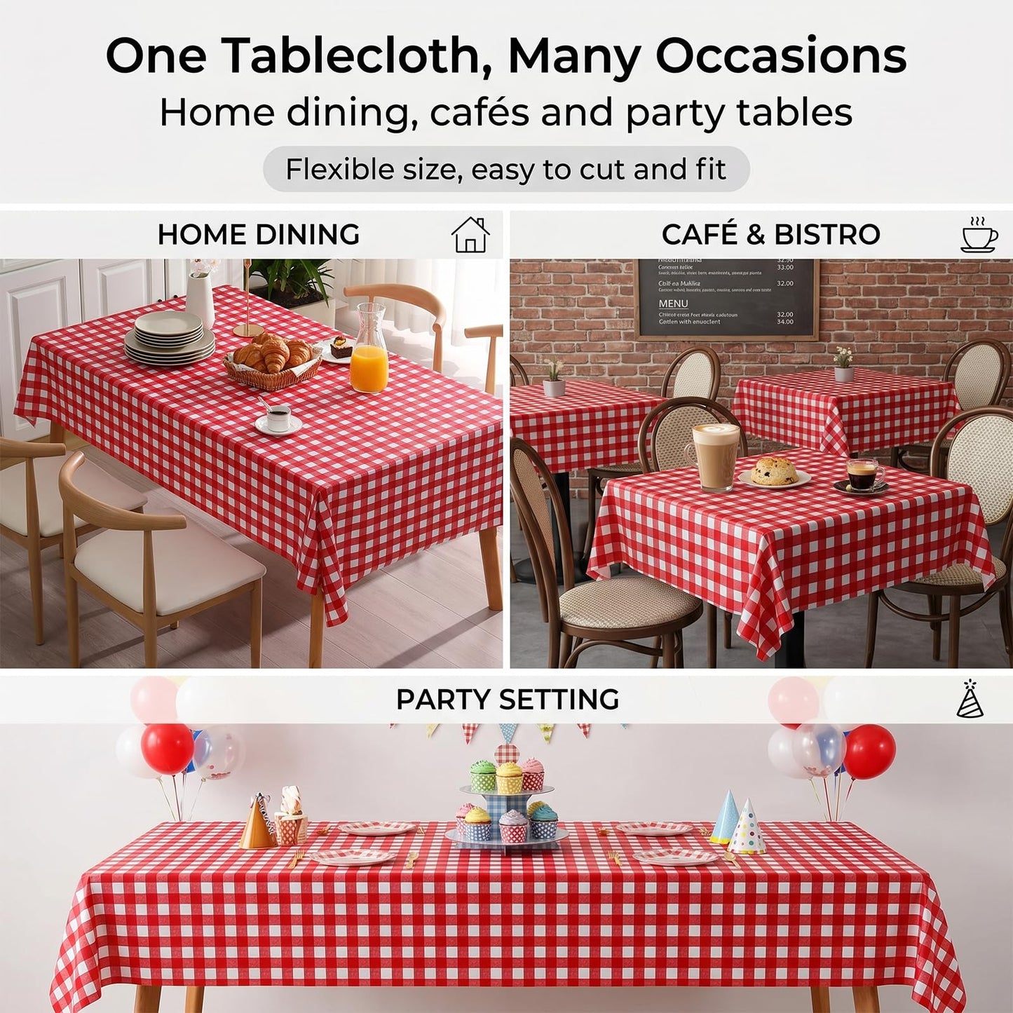 Qvthpv Waterproof PVC Tablecloth Rectangle 70"x55" - Oil Proof Heatproof Kitchen Table Cover with Soft Flannel Backing - Stain Resistant Everyday Dining & Holiday Decoration (red)