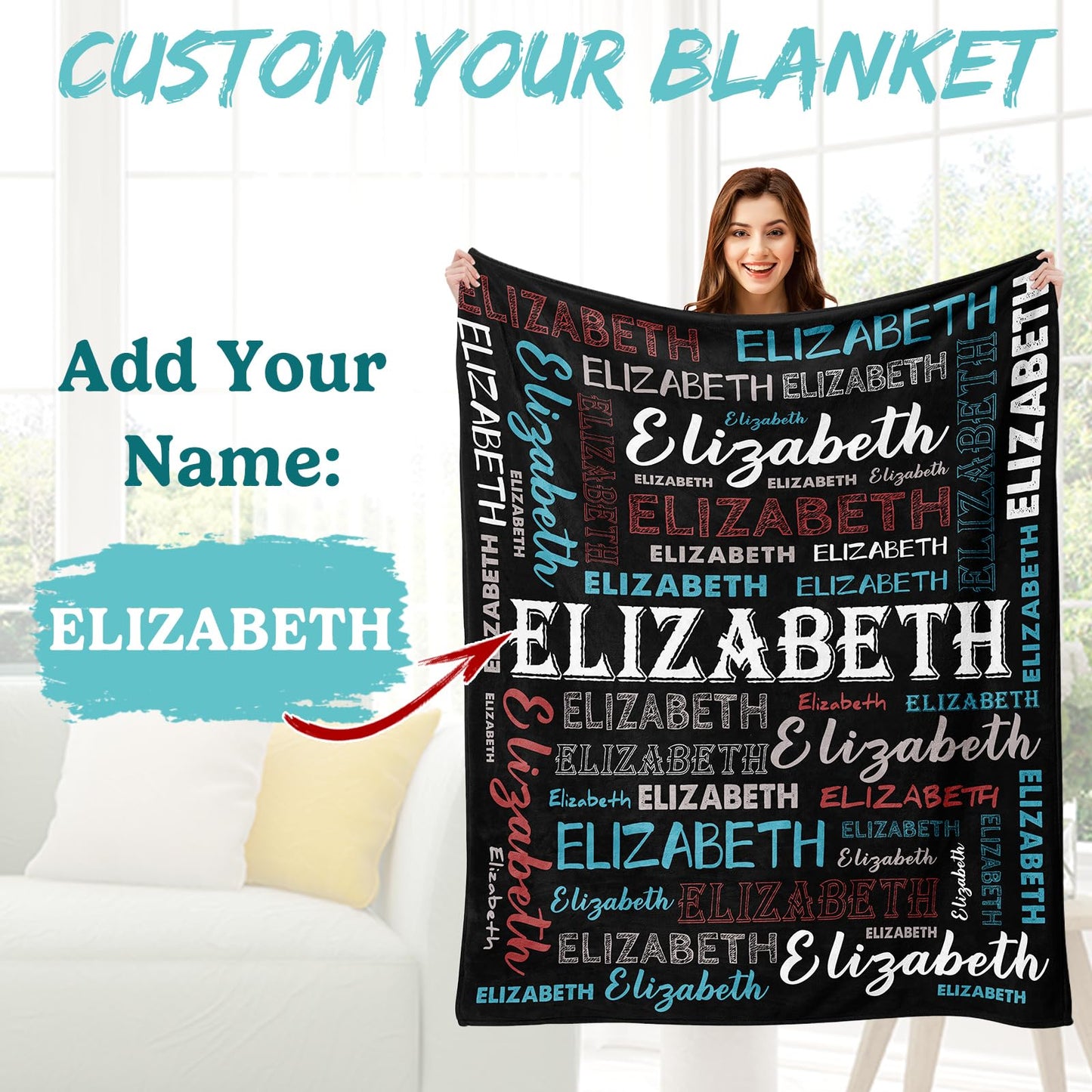 Custom Name Blanket, Personalized Throw Blanket with Names for Teen Girls Boys Kids, Customized Name Throw Blanket Customizable Gift for Kids Baby Adult Women Men Christmas Birthday - Printed in USA